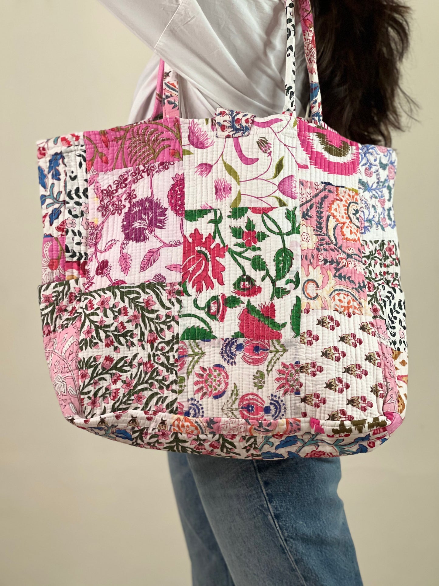 Multi Coloured Patchwork Quilted Everyday Tote Bag