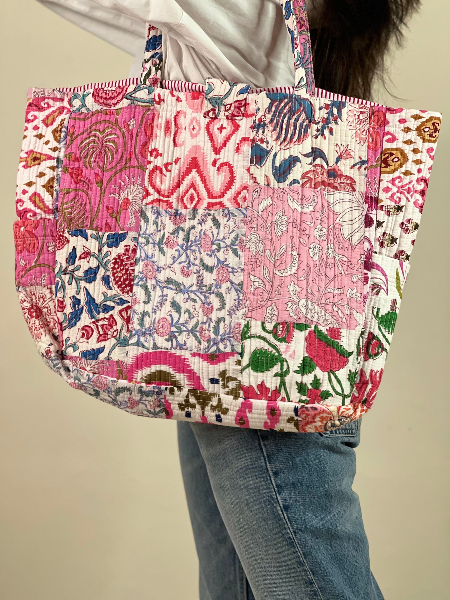 Multi Coloured Patchwork Quilted Everyday Tote Bag