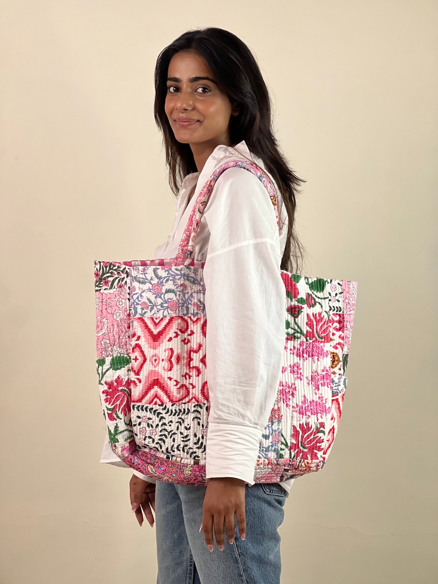 Multi Coloured Patchwork Quilted Everyday Tote Bag