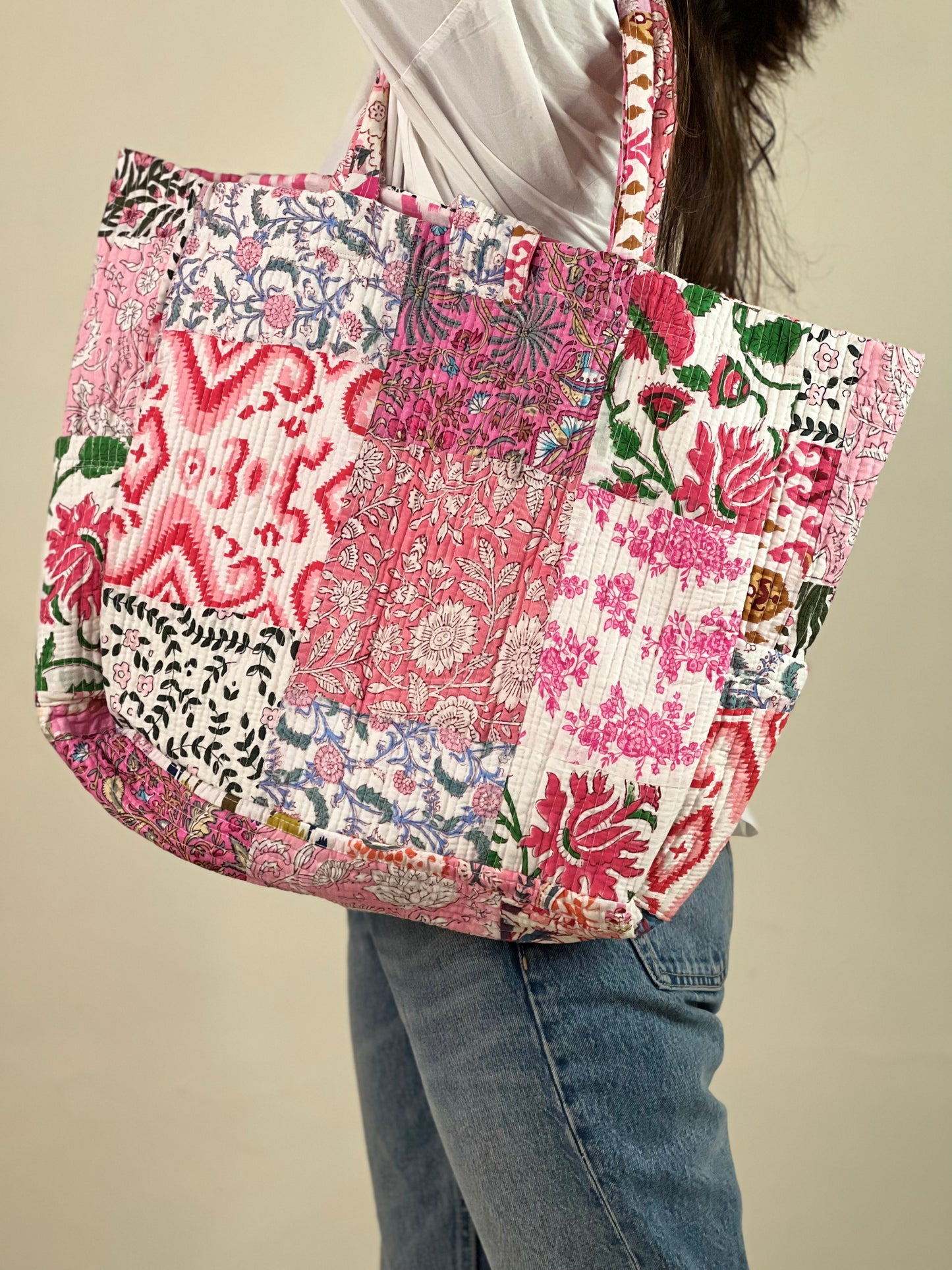 Multi Coloured Patchwork Quilted Everyday Tote Bag