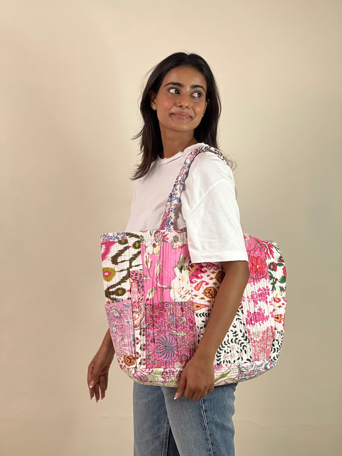 Multi Coloured Patchwork Quilted Everyday Tote Bag