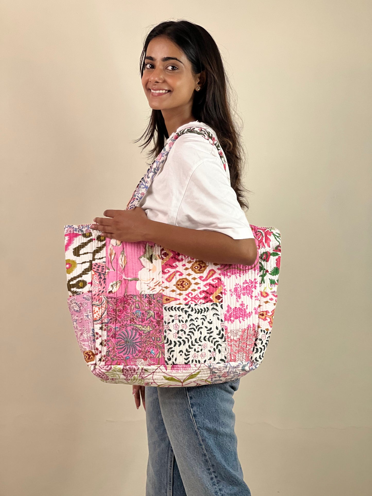 Multi Coloured Patchwork Quilted Everyday Tote Bag