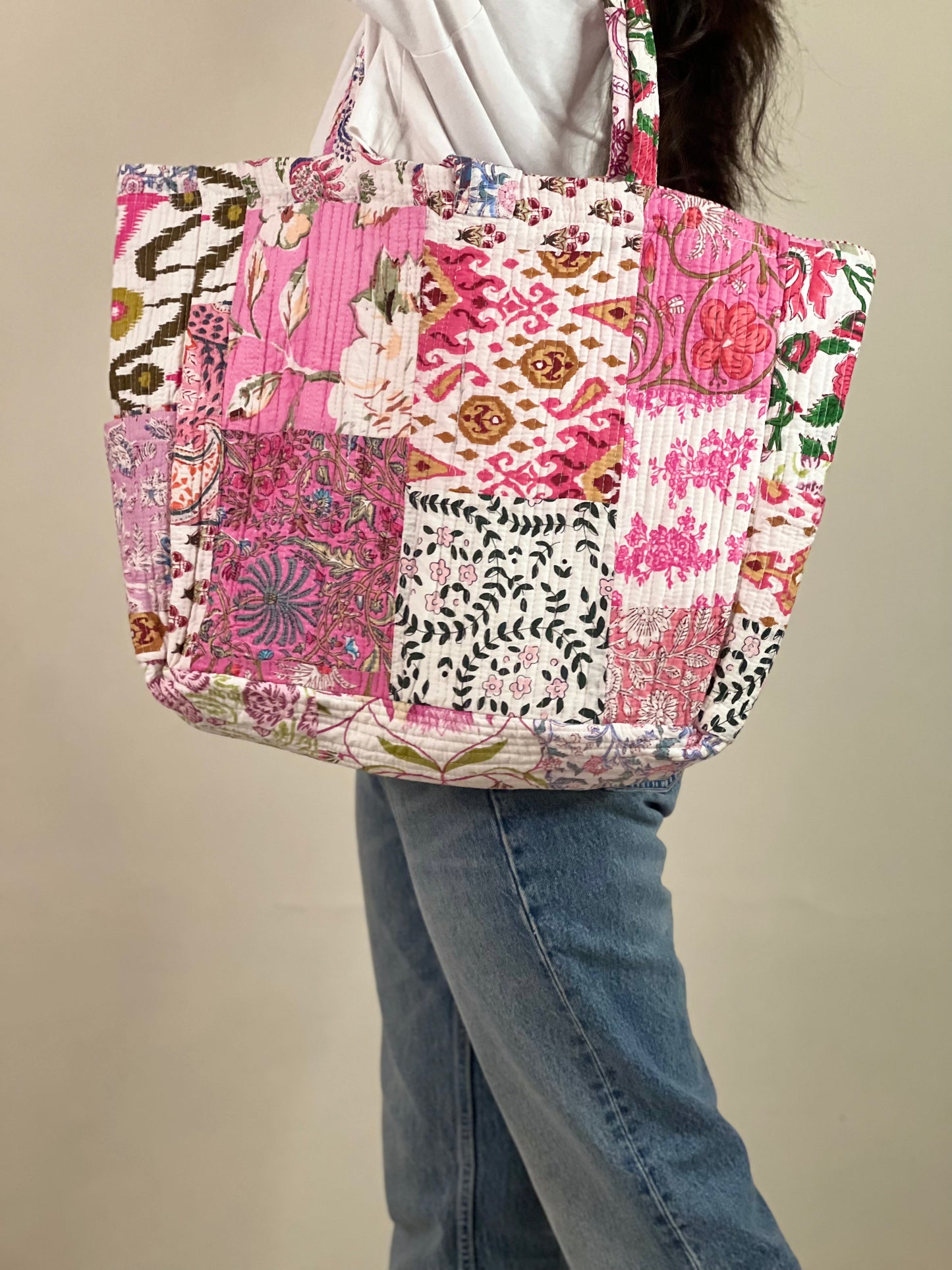 Multi Coloured Patchwork Quilted Everyday Tote Bag