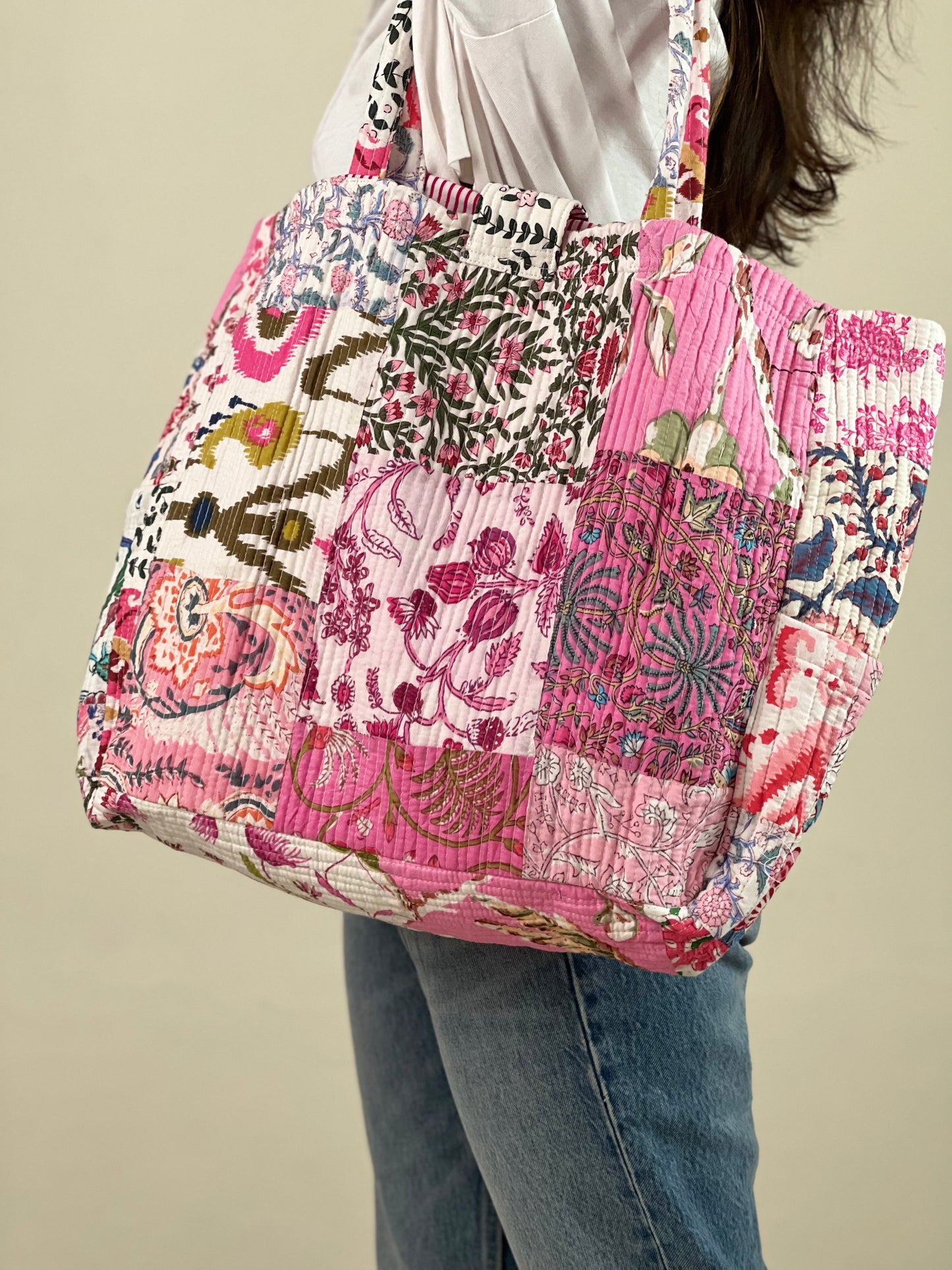 Multi Coloured Patchwork Quilted Everyday Tote Bag