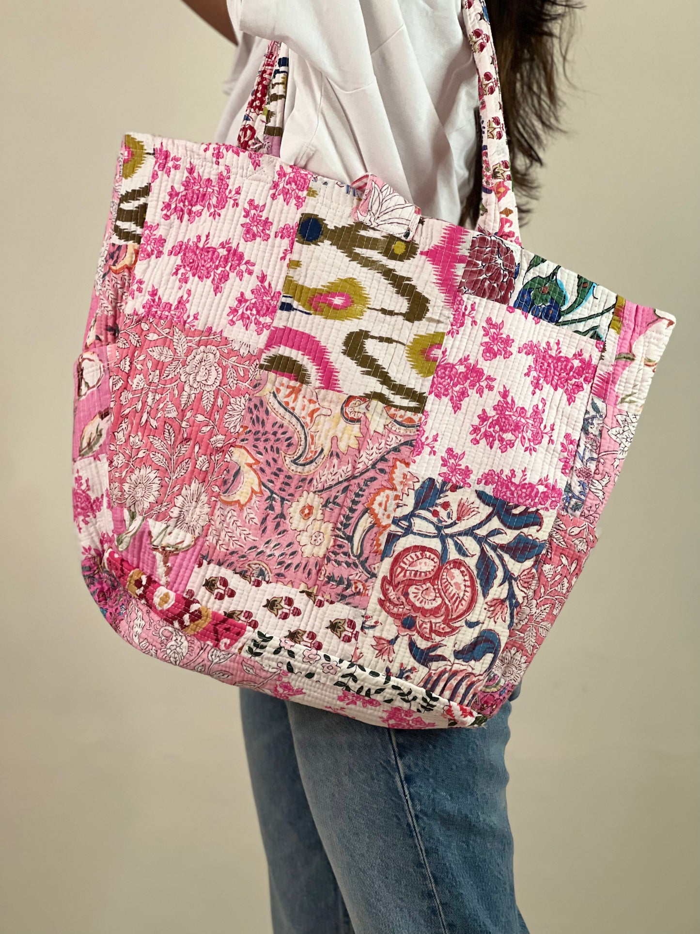 Multi Coloured Patchwork Quilted Everyday Tote Bag