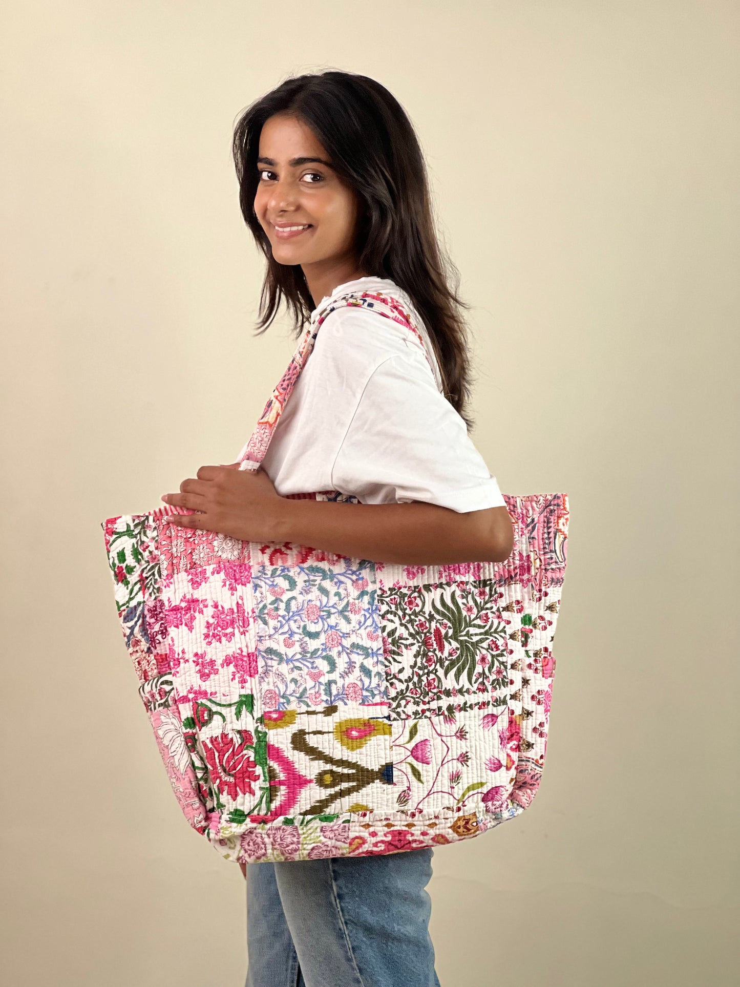 Multi Coloured Patchwork Quilted Everyday Tote Bag