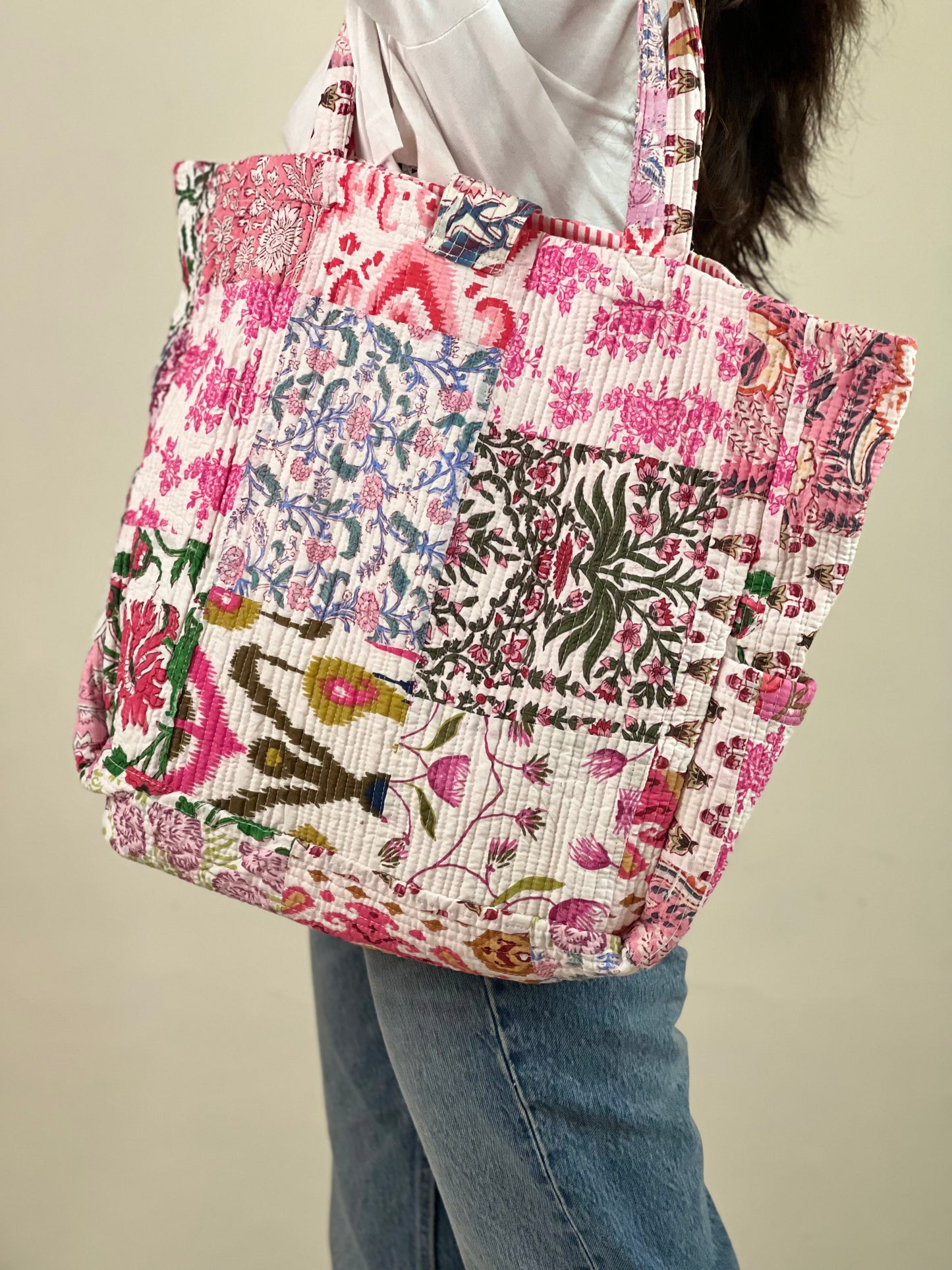 Multi Coloured Patchwork Quilted Everyday Tote Bag