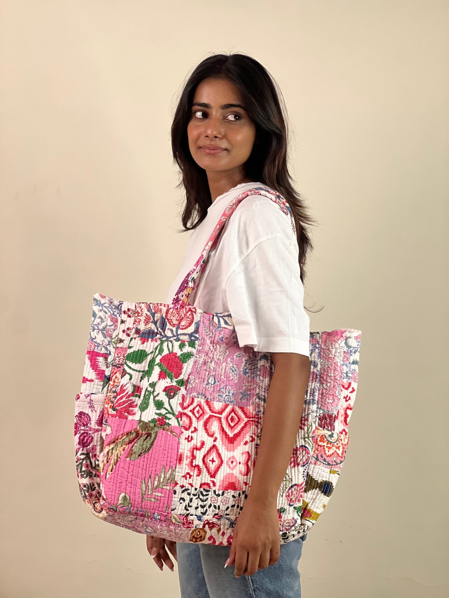 Multi Coloured Patchwork Quilted Everyday Tote Bag