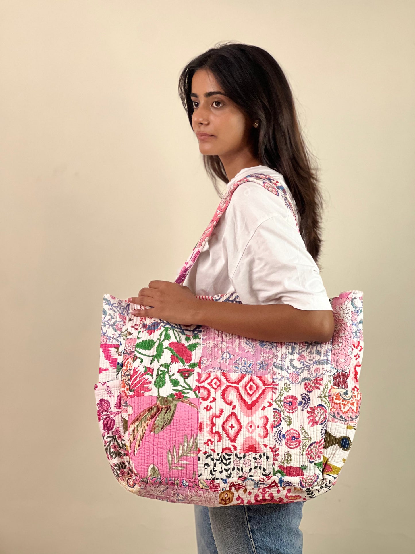 Multi Coloured Patchwork Quilted Everyday Tote Bag