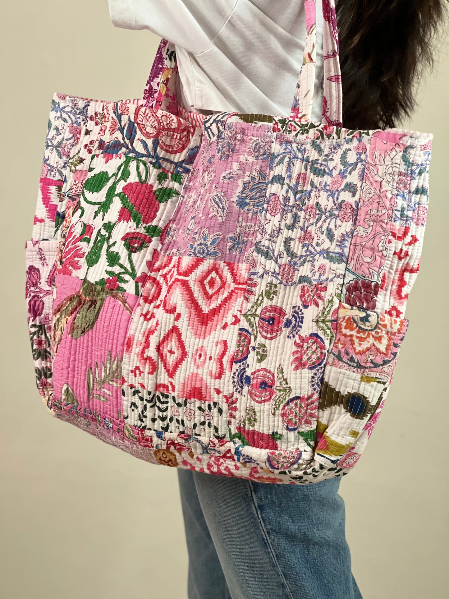 Multi Coloured Patchwork Quilted Everyday Tote Bag