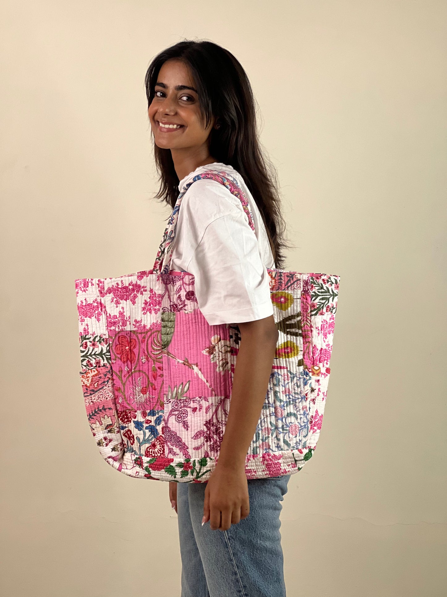 Multi Coloured Patchwork Quilted Everyday Tote Bag