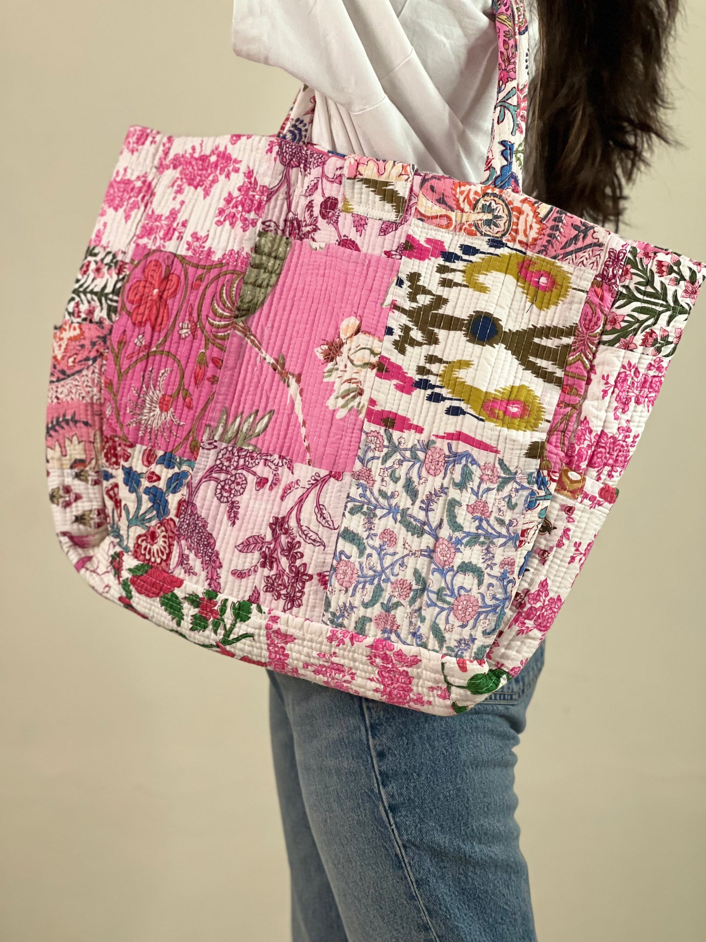 Multi Coloured Patchwork Quilted Everyday Tote Bag