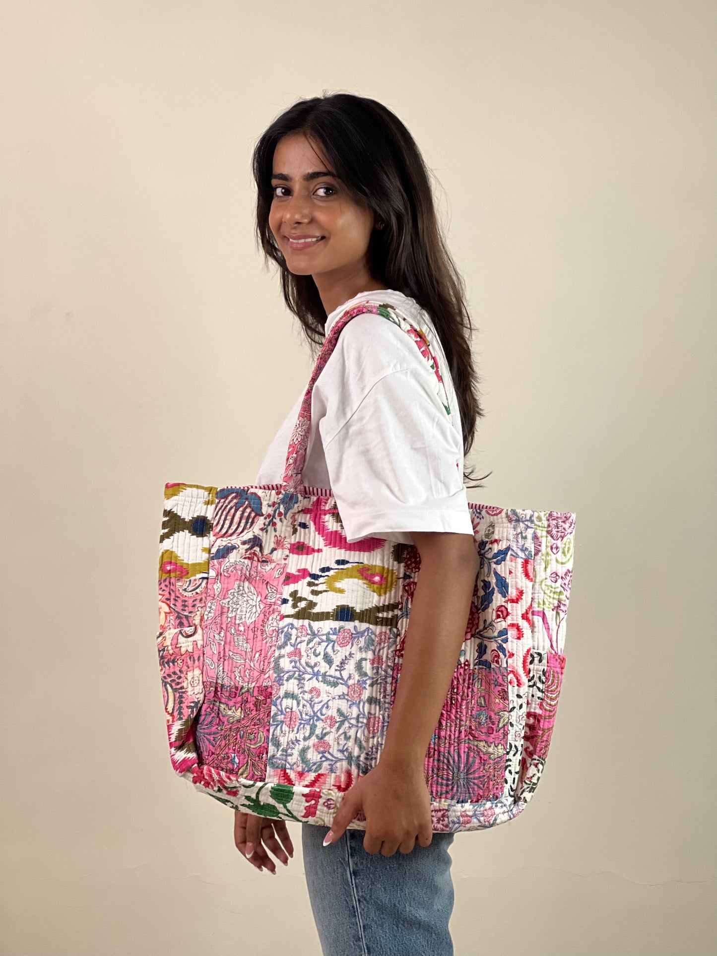 Multi Coloured Patchwork Quilted Everyday Tote Bag