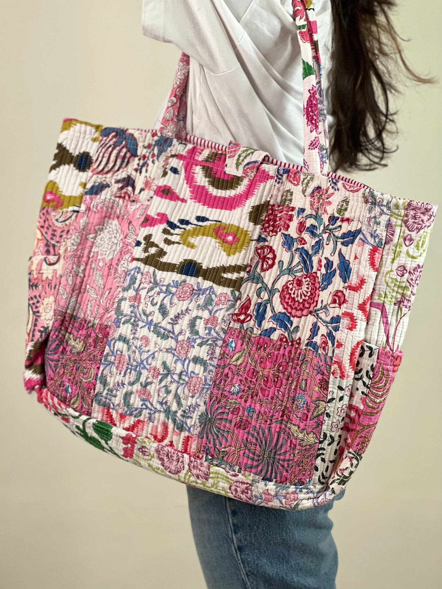 Multi Coloured Patchwork Quilted Everyday Tote Bag