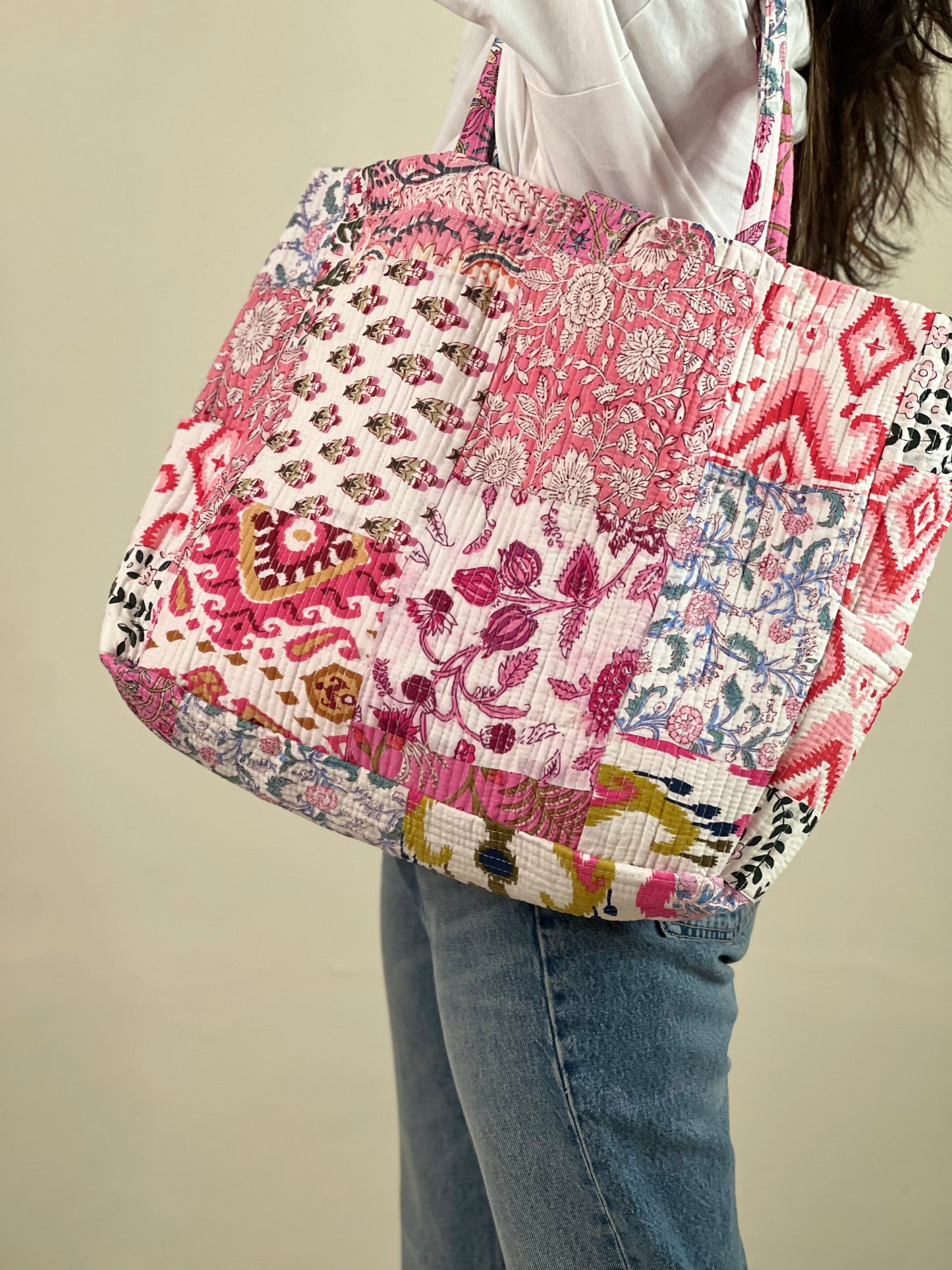Multi Coloured Patchwork Quilted Everyday Tote Bag