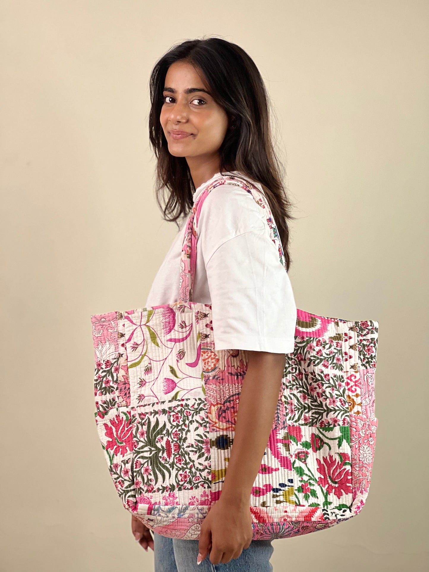 Multi Coloured Patchwork Quilted Everyday Tote Bag