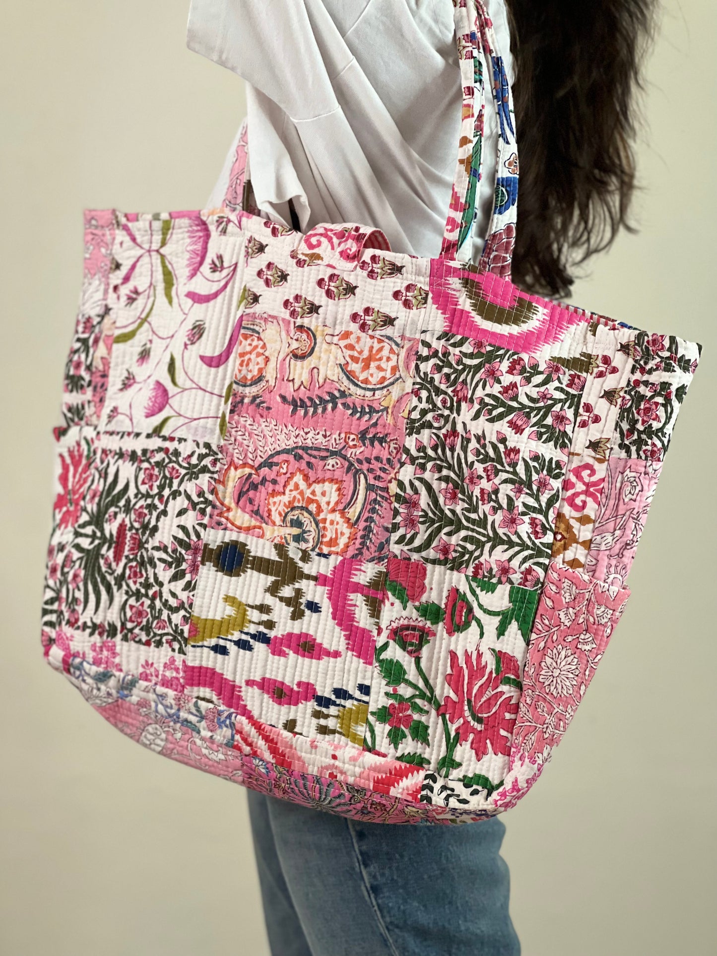 Multi Coloured Patchwork Quilted Everyday Tote Bag