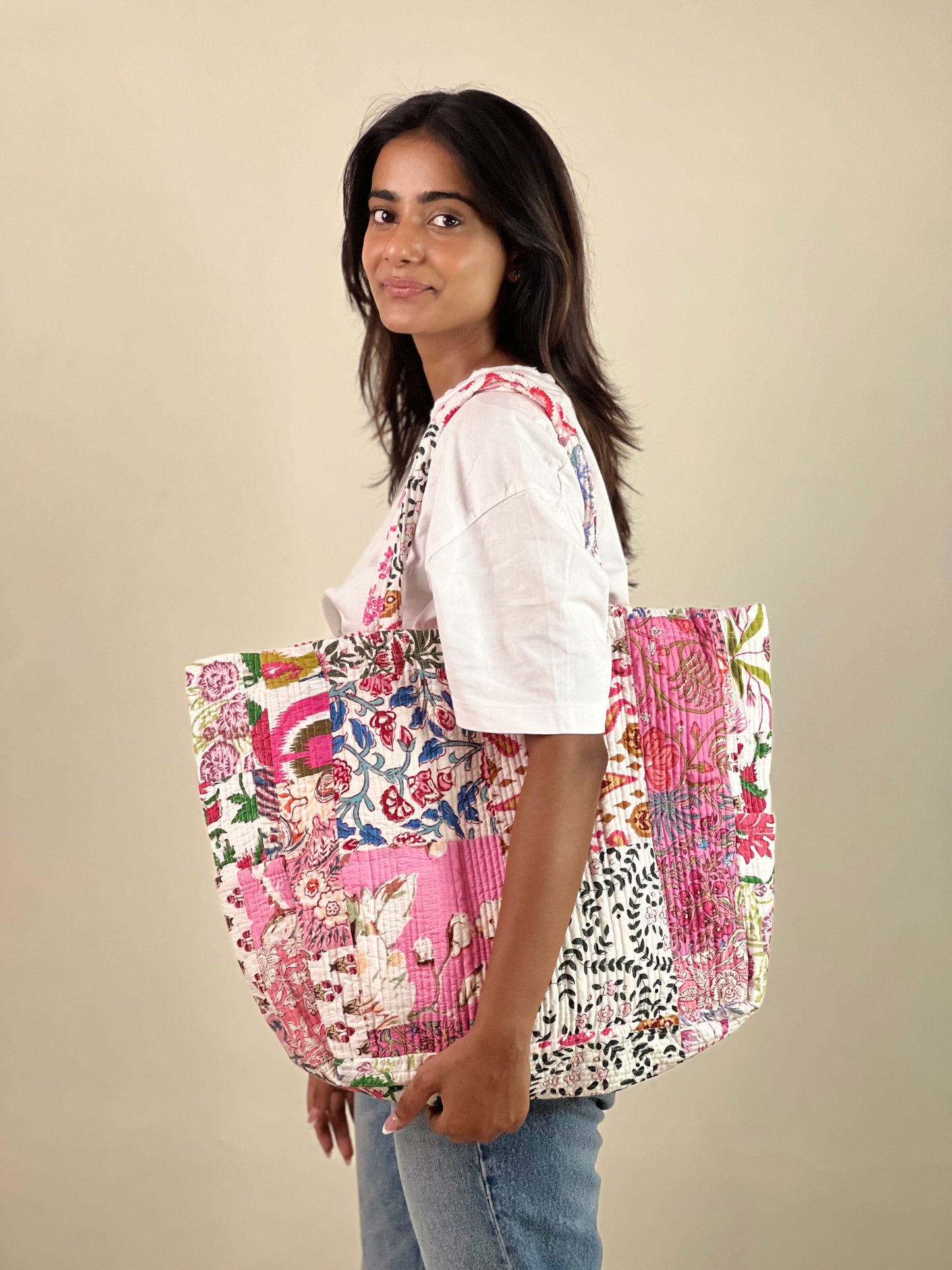 Multi Coloured Patchwork Quilted Everyday Tote Bag