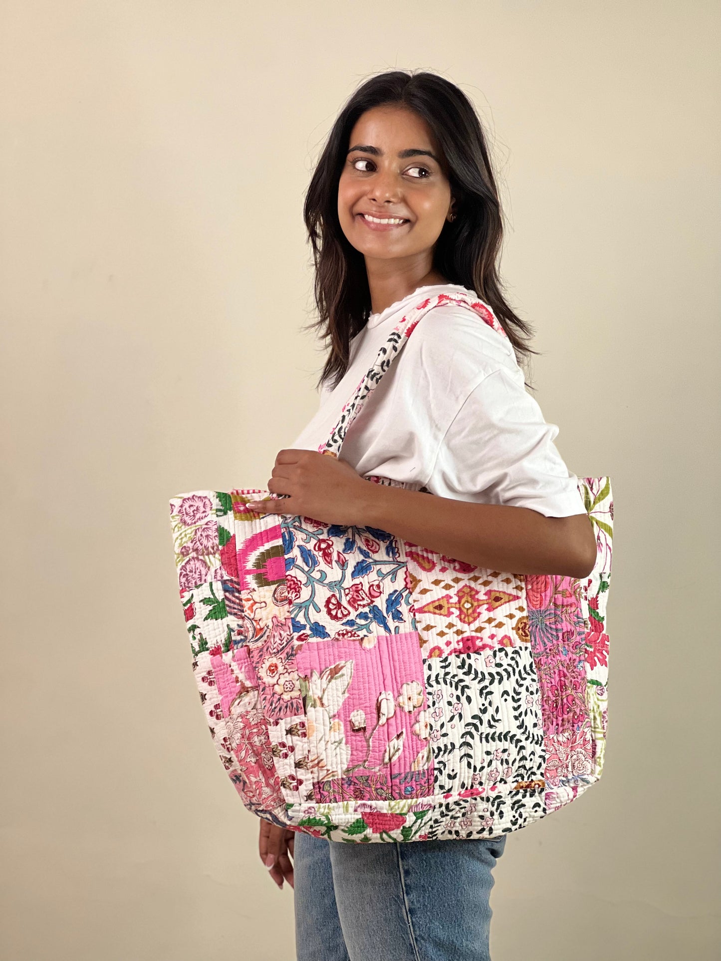 Multi Coloured Patchwork Quilted Everyday Tote Bag