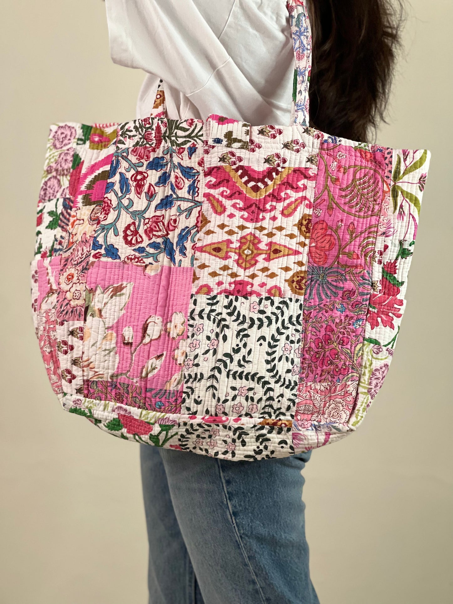 Multi Coloured Patchwork Quilted Everyday Tote Bag