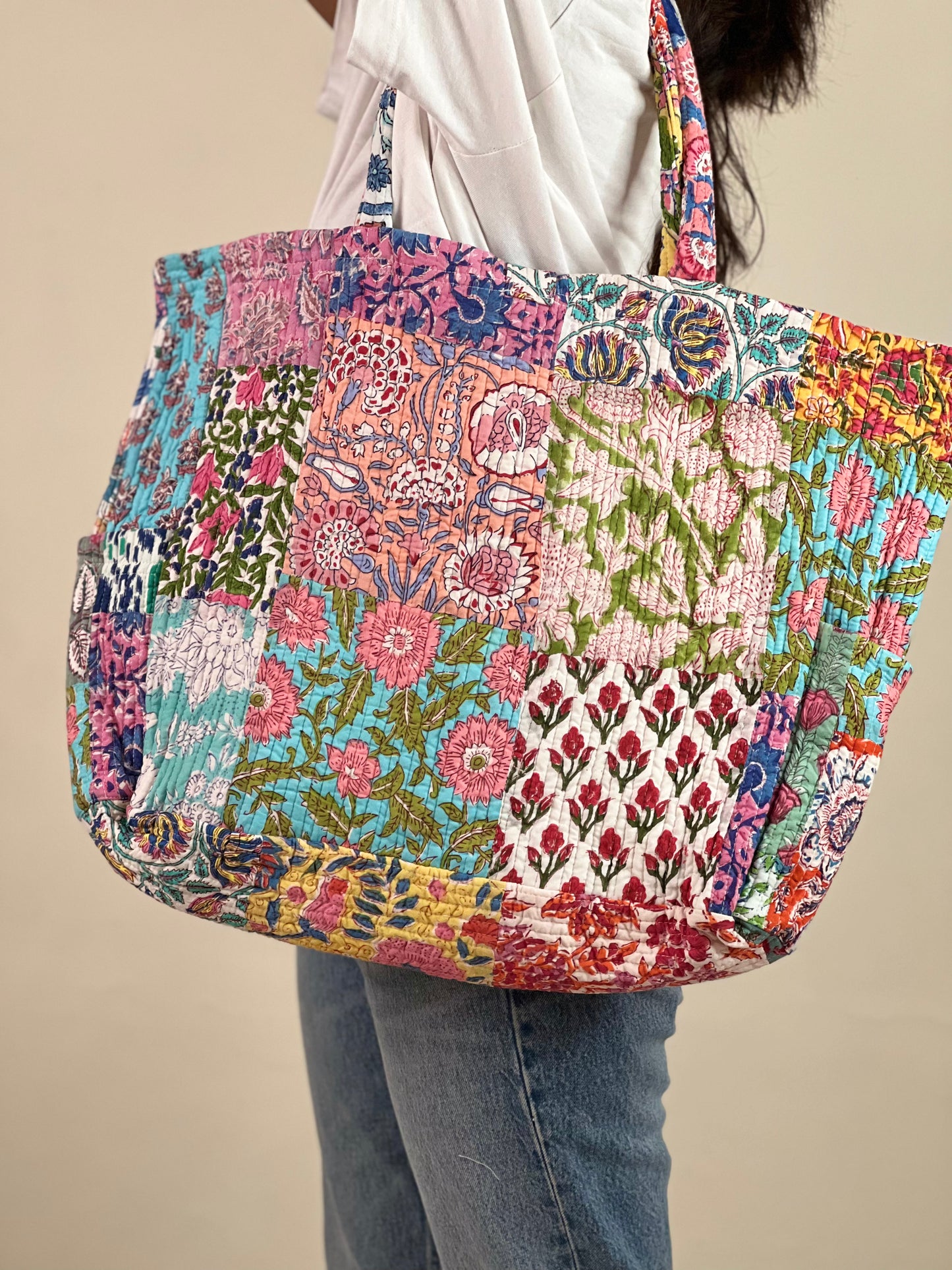 Multi Coloured Patchwork Quilted Everyday Tote Bag