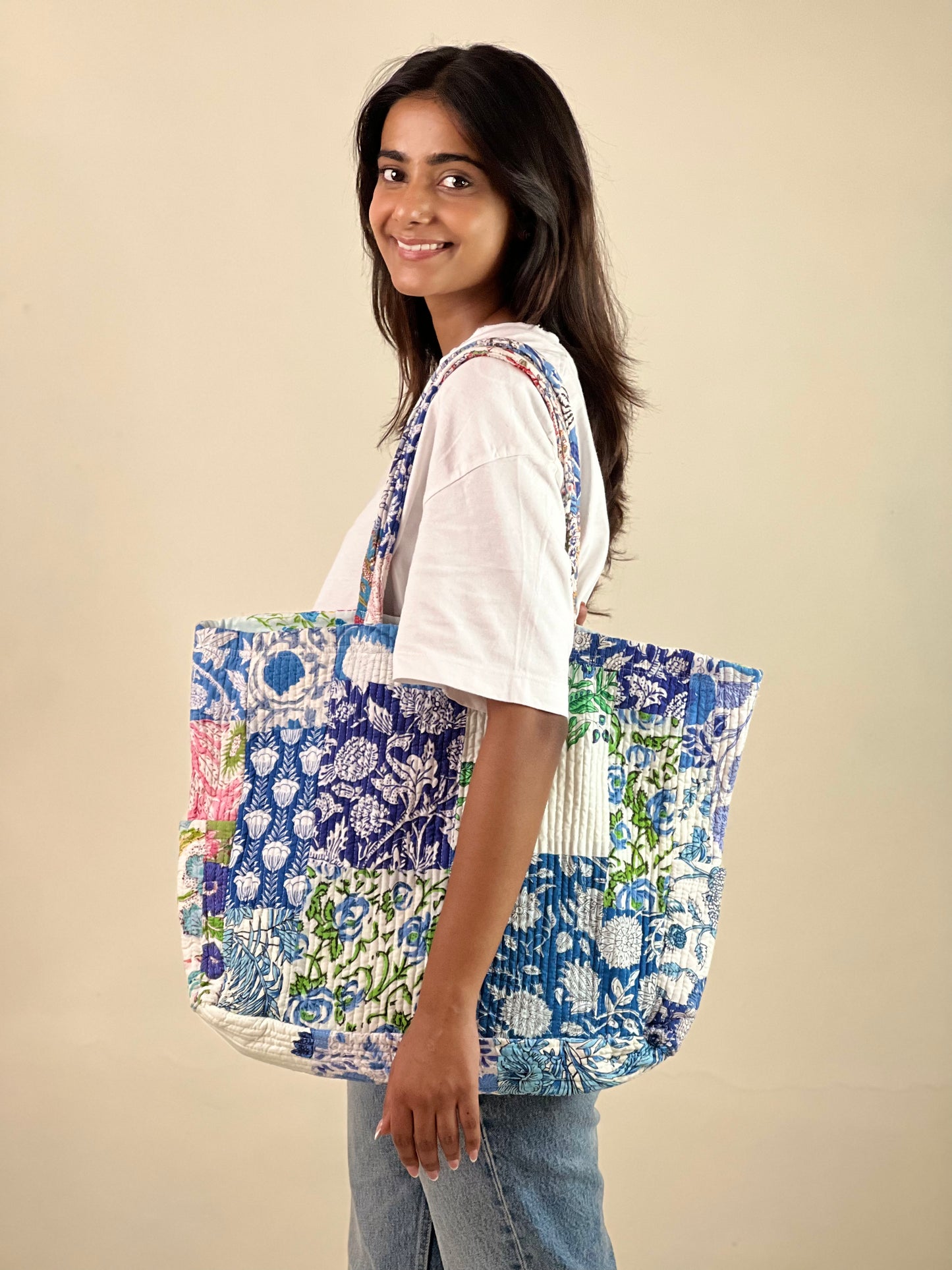 Multi Coloured Patchwork Quilted Everyday Tote Bag