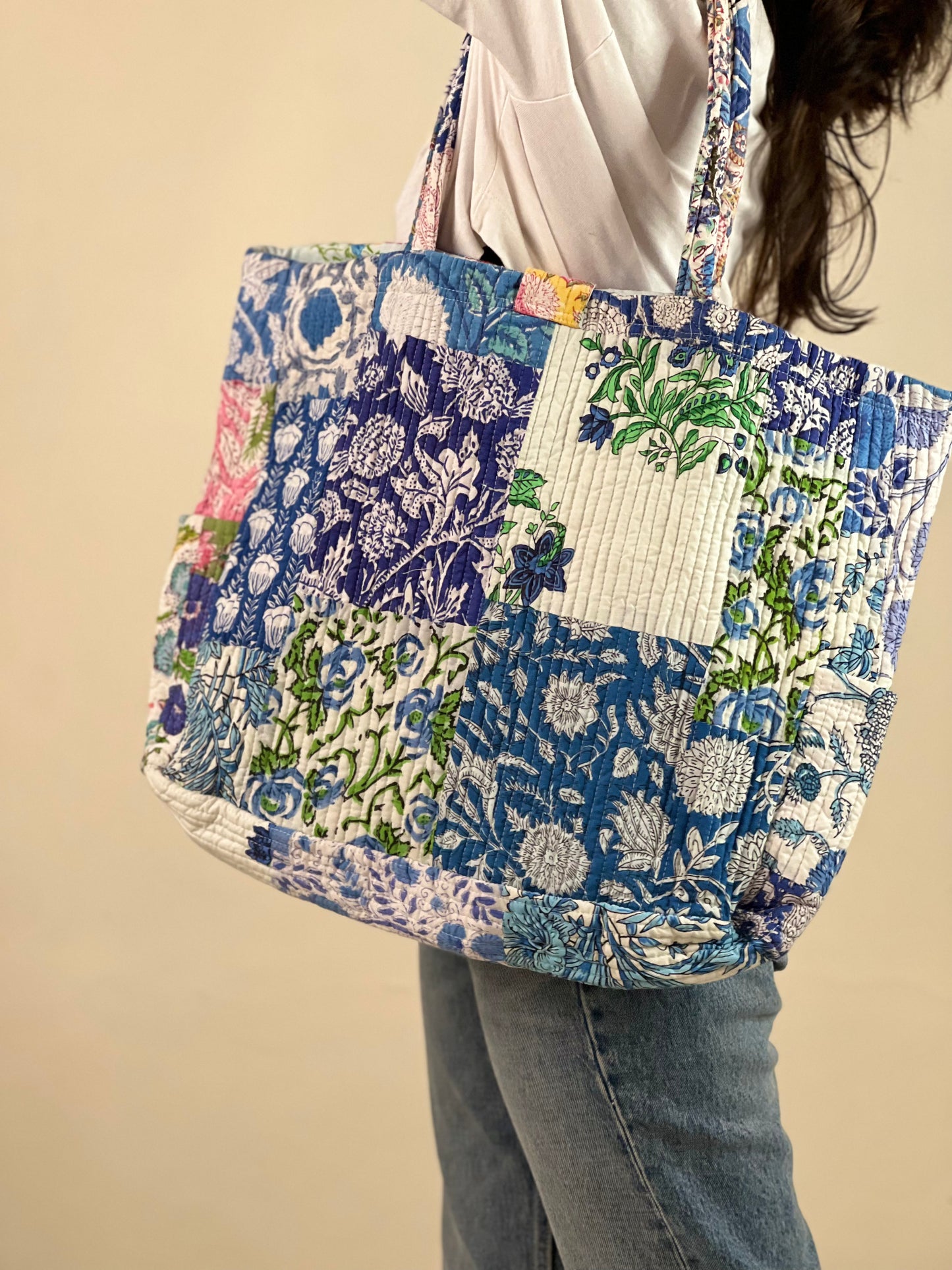 Multi Coloured Patchwork Quilted Everyday Tote Bag