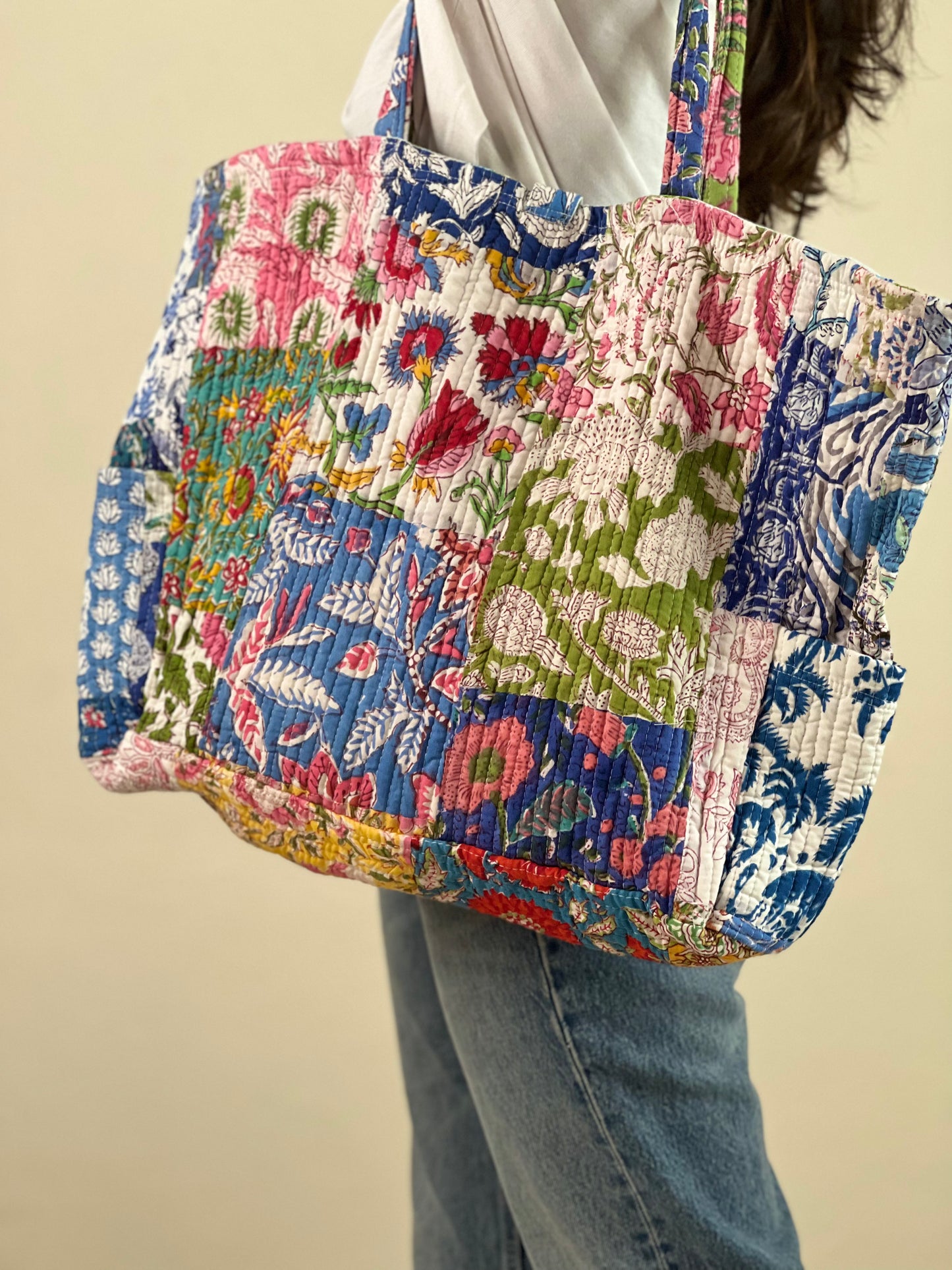Multi Coloured Patchwork Quilted Everyday Tote Bag