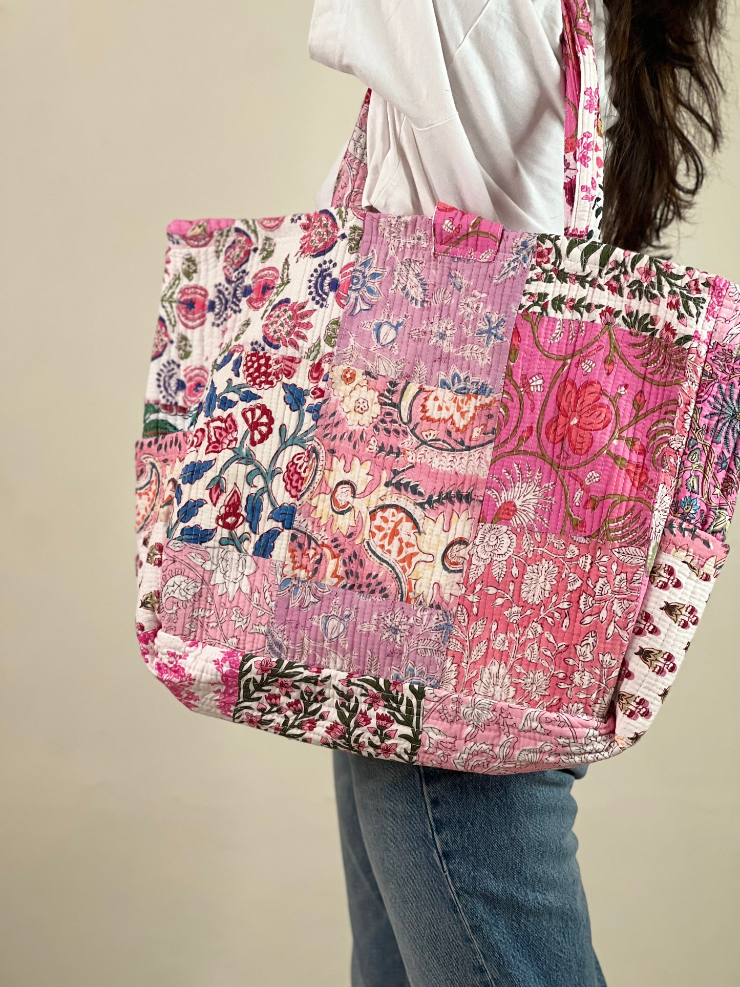 Multi Coloured Patchwork Quilted Everyday Tote Bag