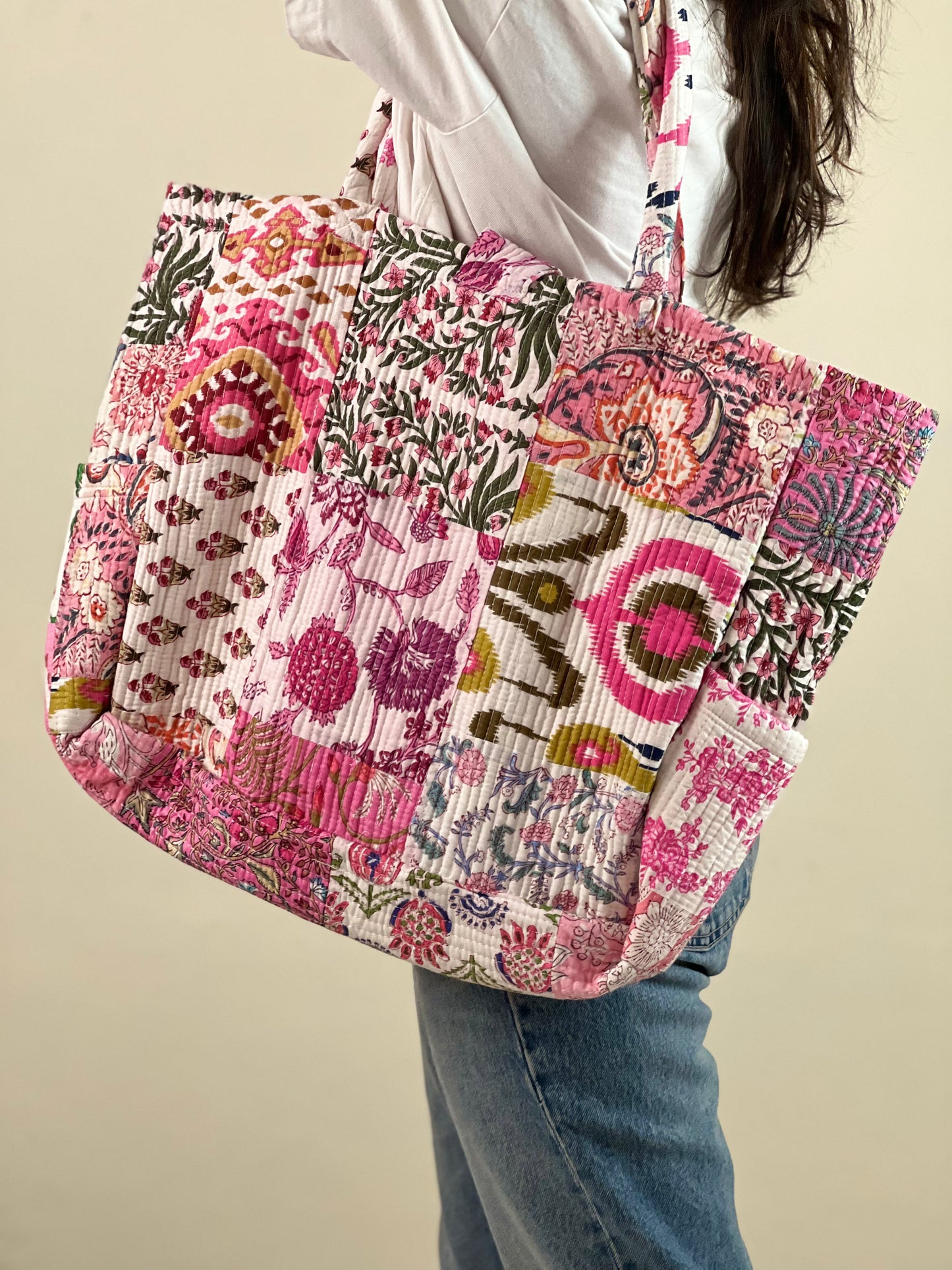 Multi Coloured Patchwork Quilted Everyday Tote Bag