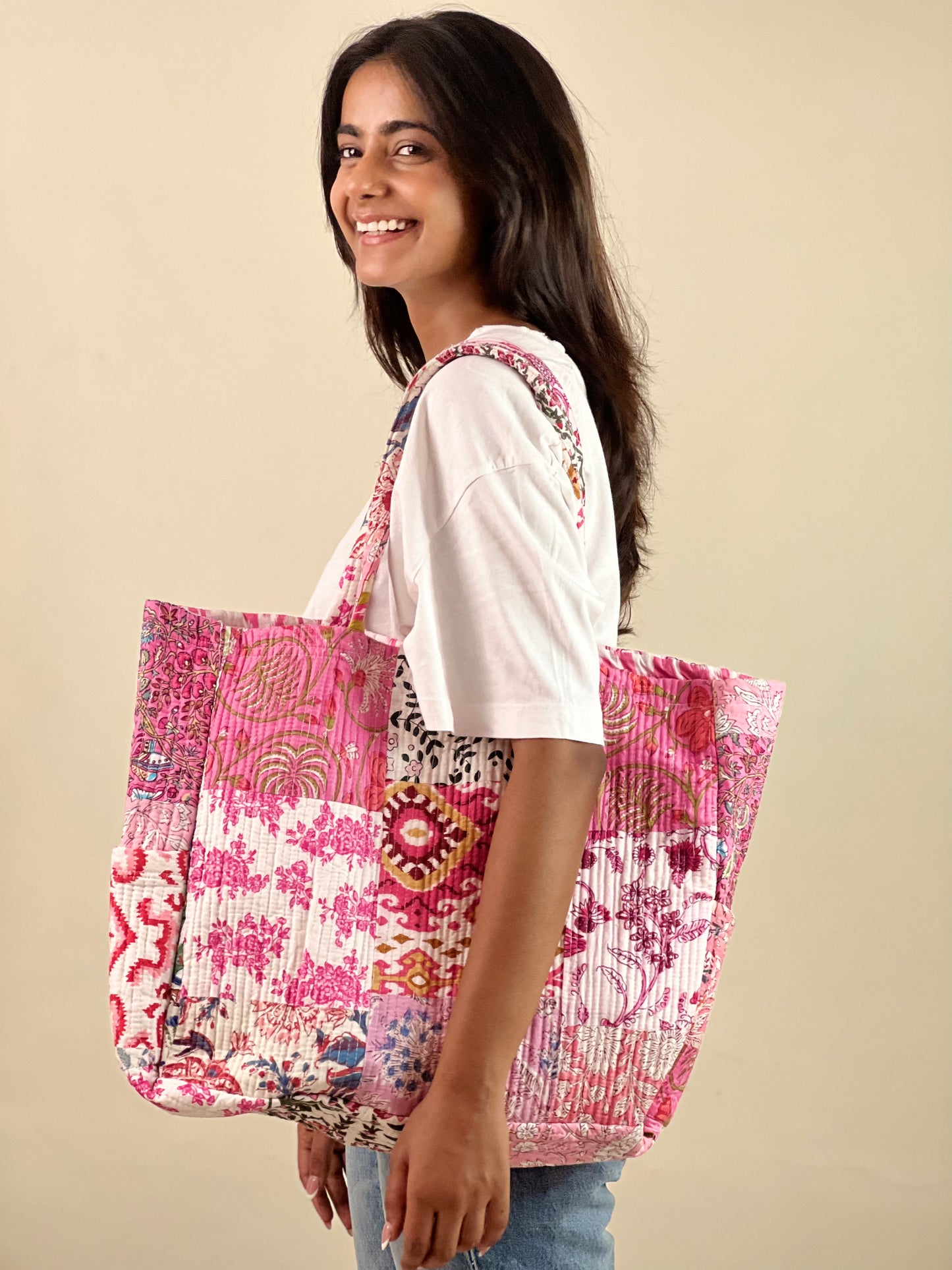 Multi Coloured Patchwork Quilted Everyday Tote Bag