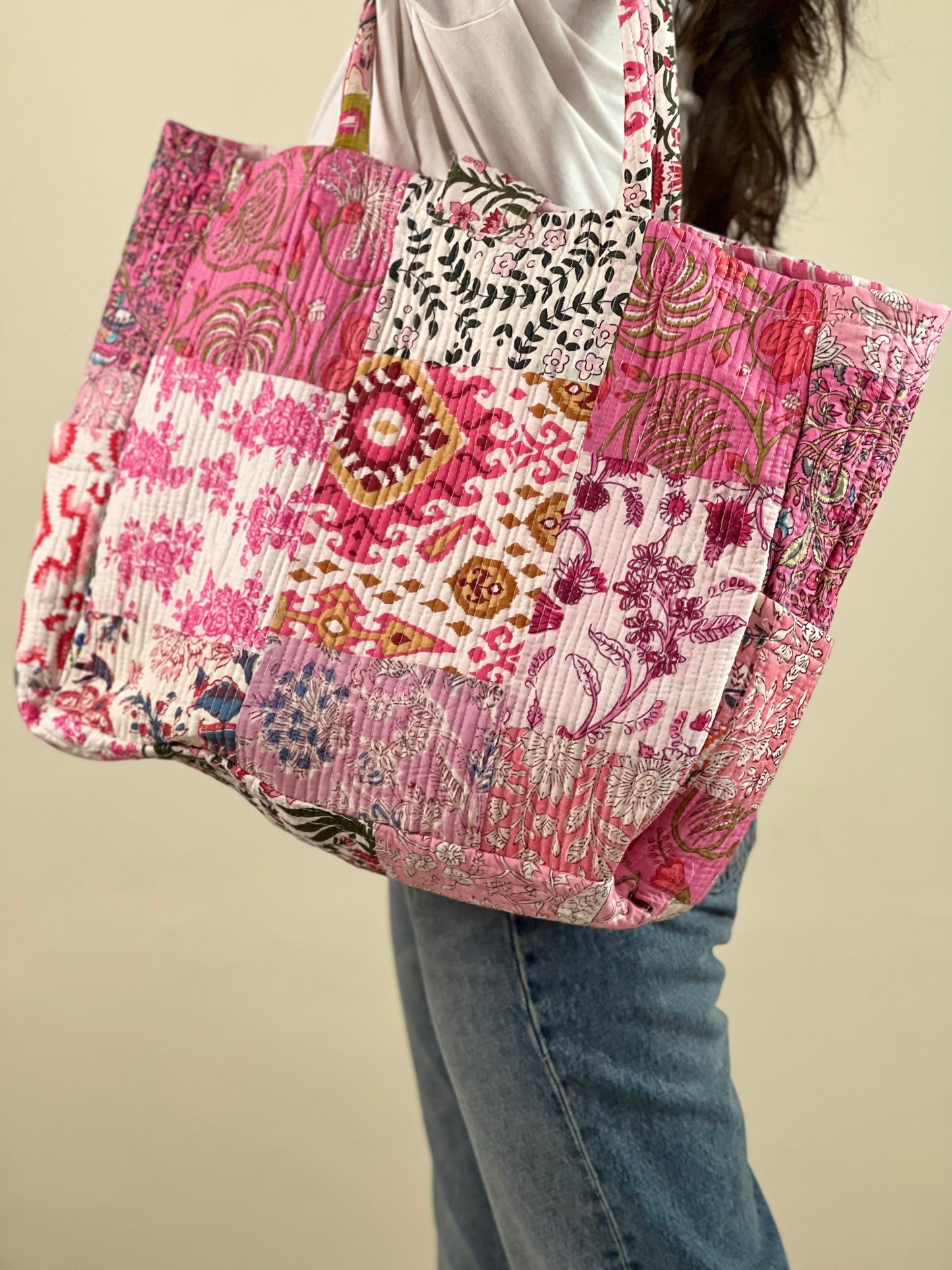 Multi Coloured Patchwork Quilted Everyday Tote Bag