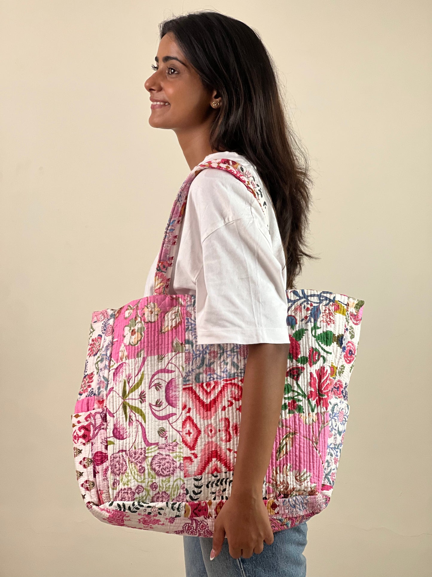 Multi Coloured Patchwork Quilted Everyday Tote Bag