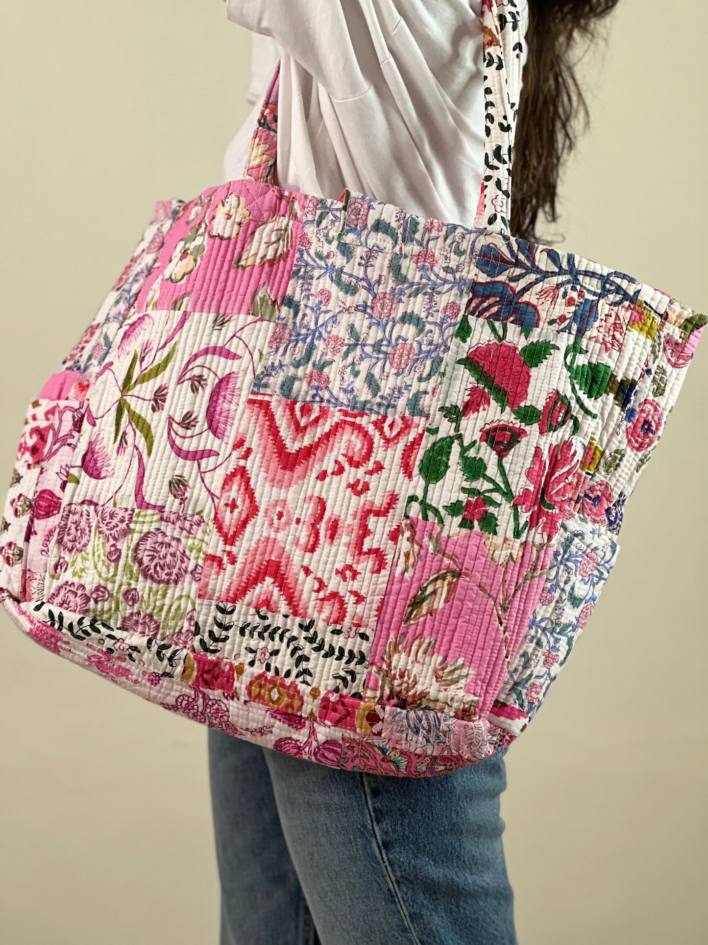 Multi Coloured Patchwork Quilted Everyday Tote Bag
