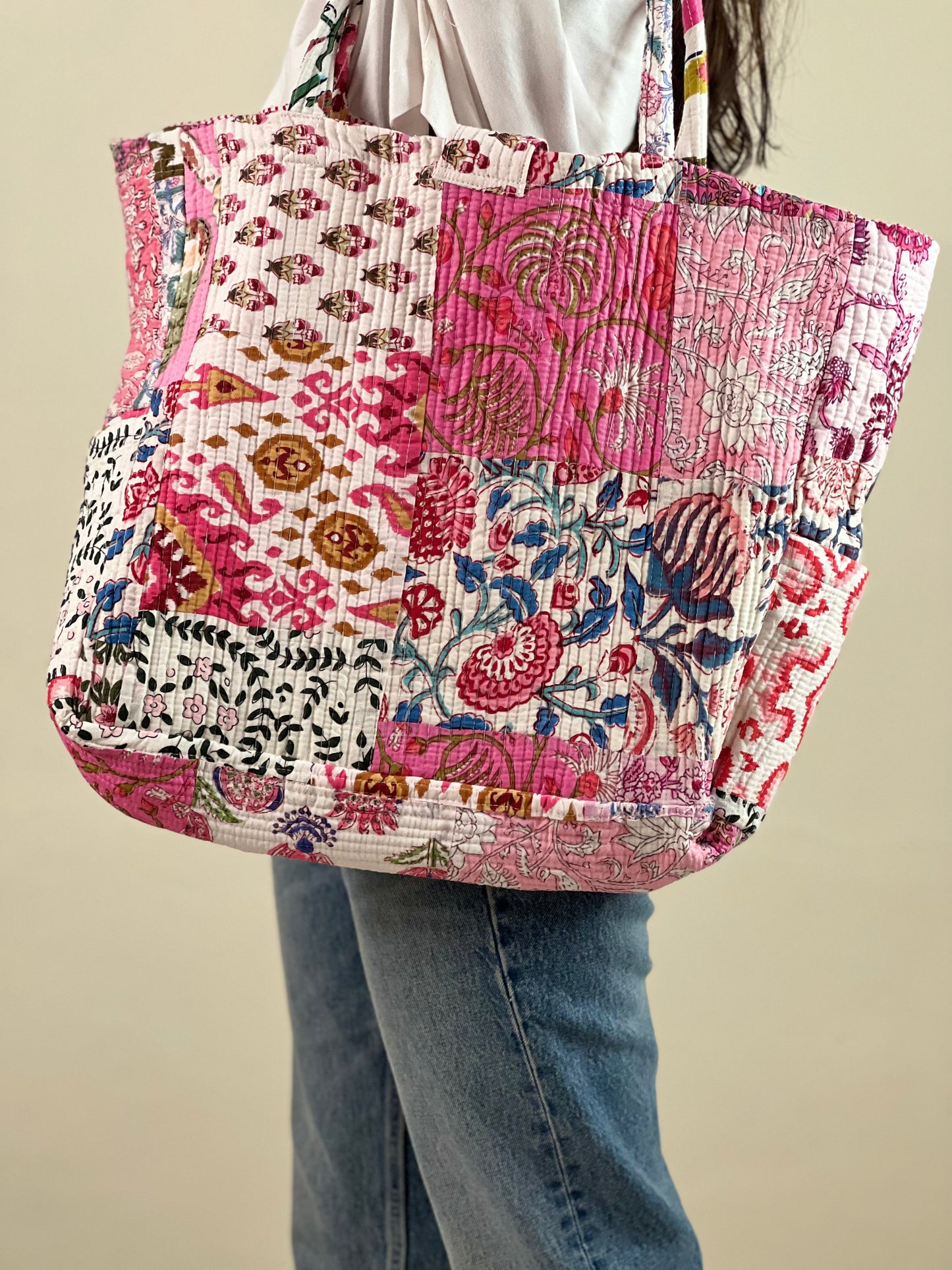 Multi Coloured Patchwork Quilted Everyday Tote Bag