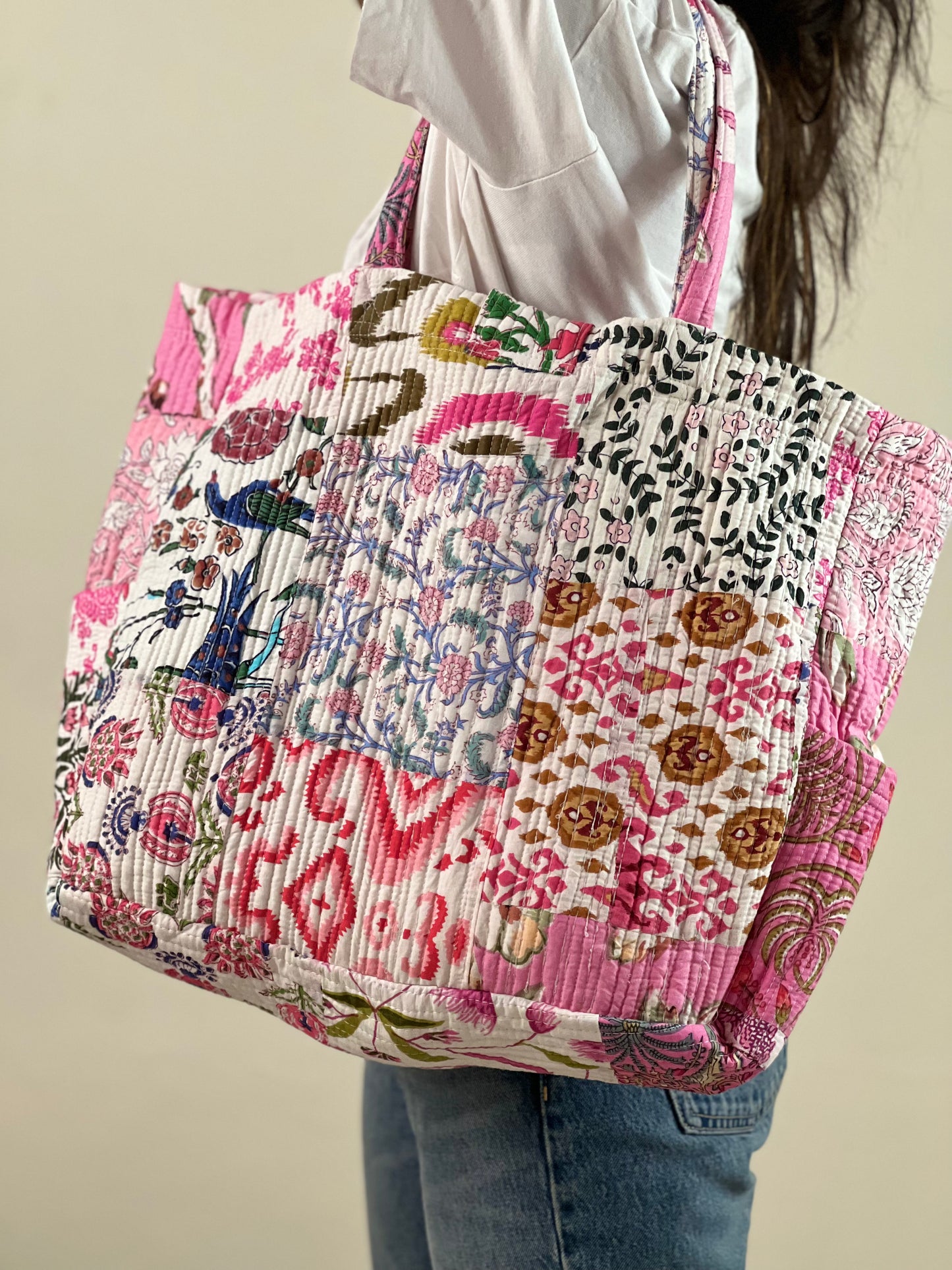 Multi Coloured Patchwork Quilted Everyday Tote Bag