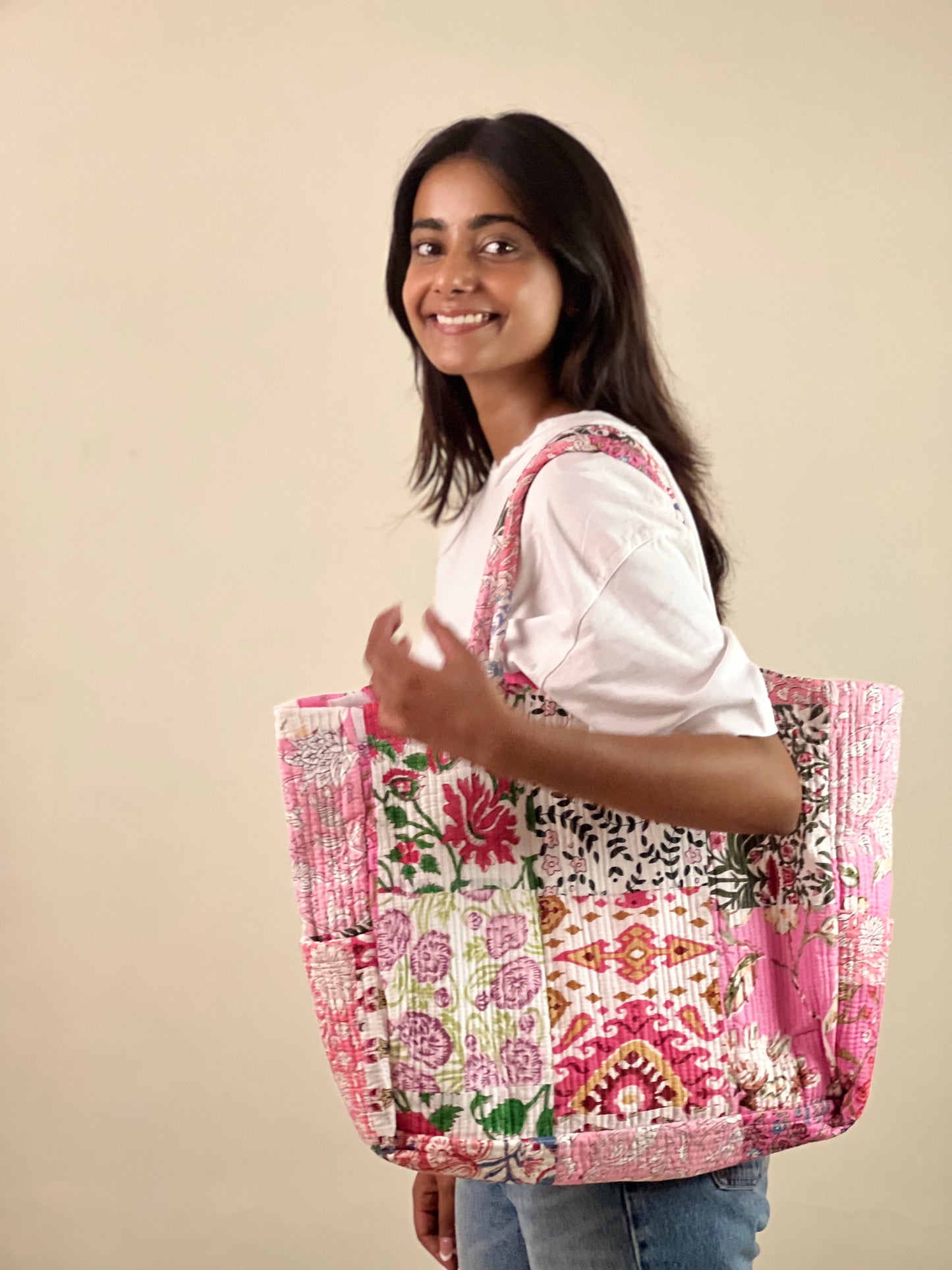 Multi Coloured Patchwork Quilted Everyday Tote Bag