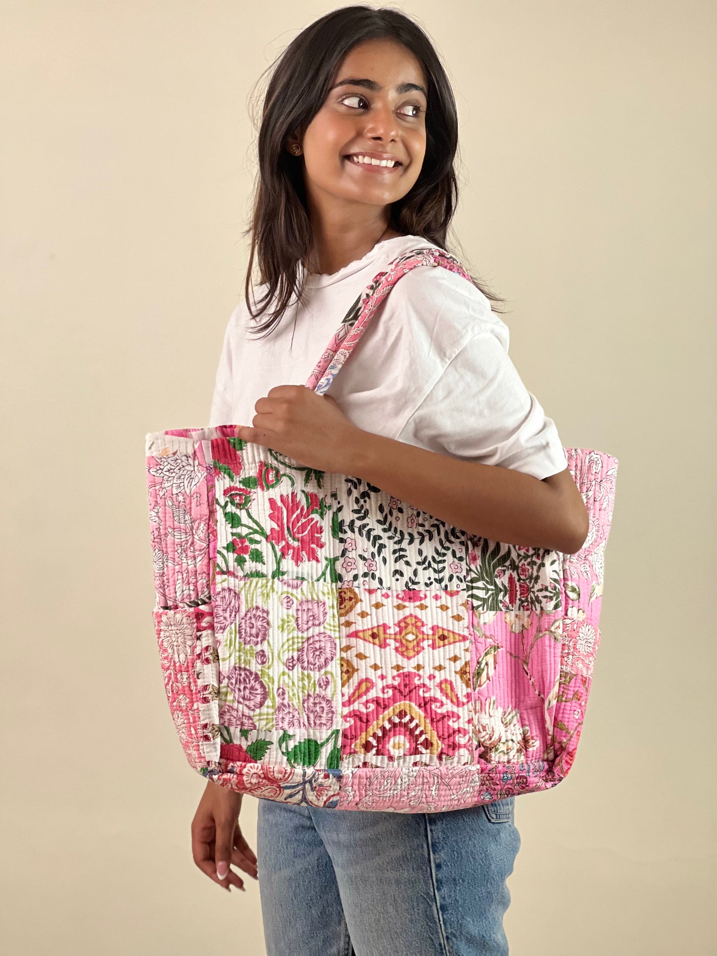 Multi Coloured Patchwork Quilted Everyday Tote Bag