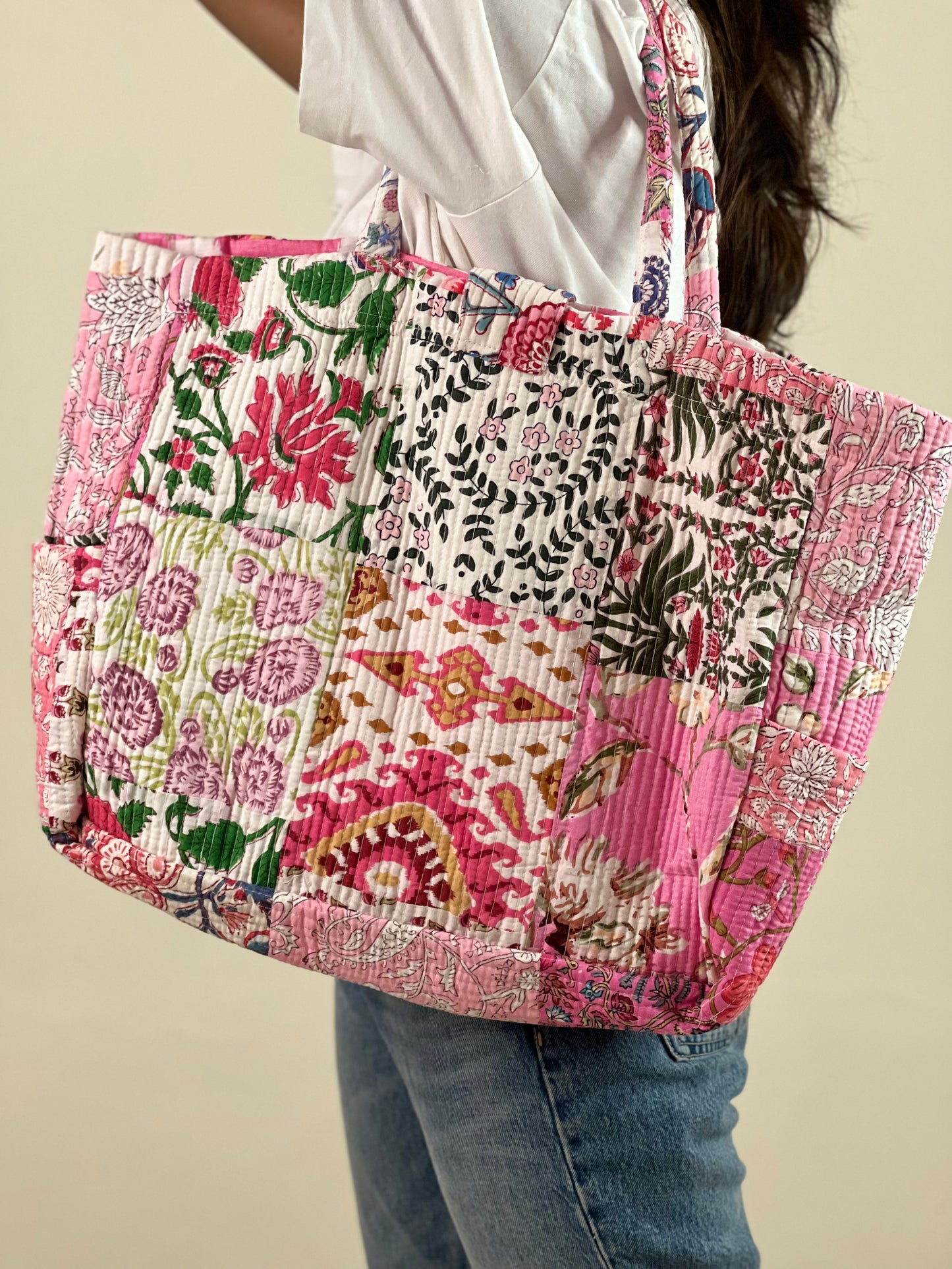 Multi Coloured Patchwork Quilted Everyday Tote Bag