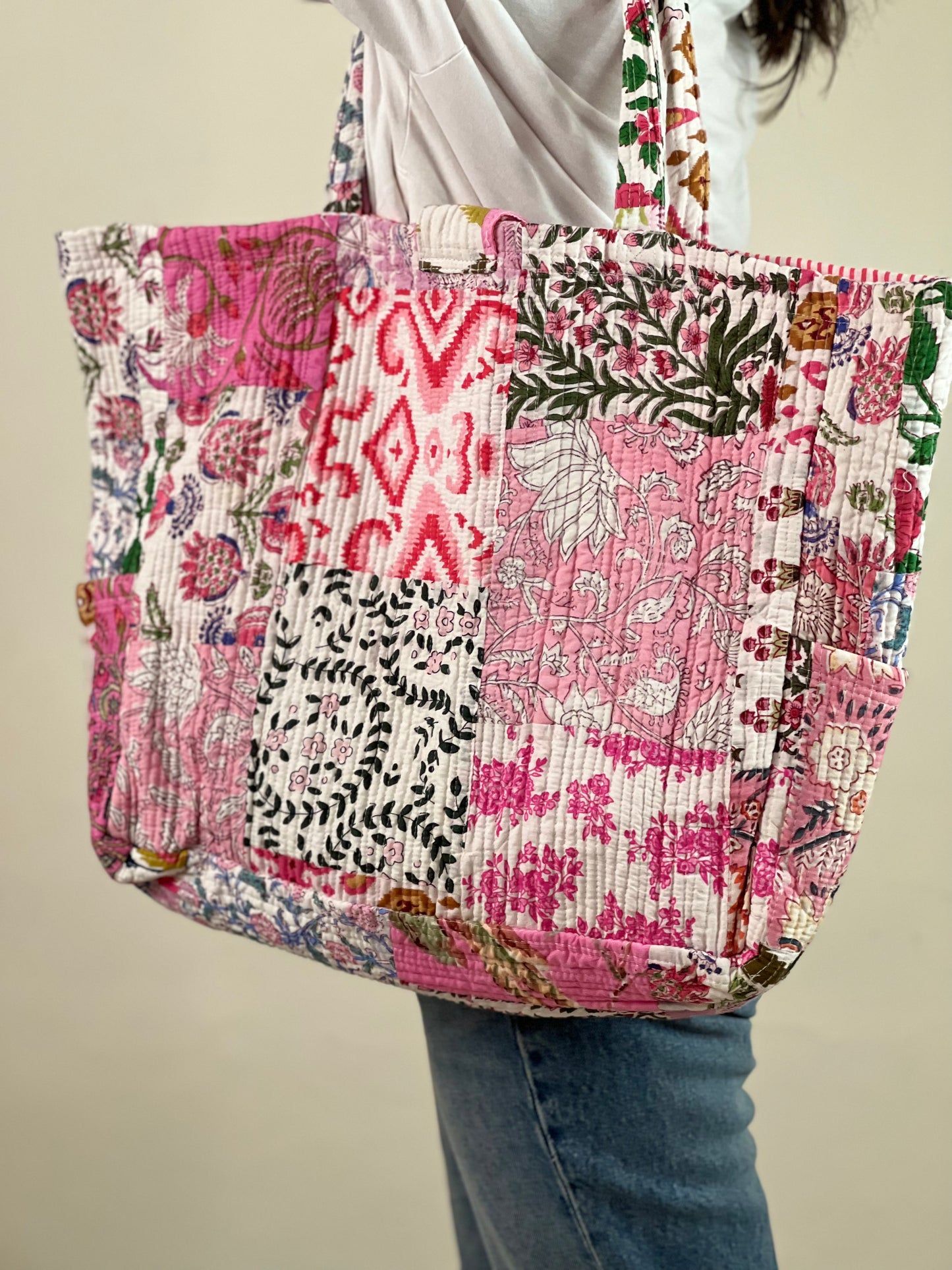 Multi Coloured Patchwork Quilted Everyday Tote Bag