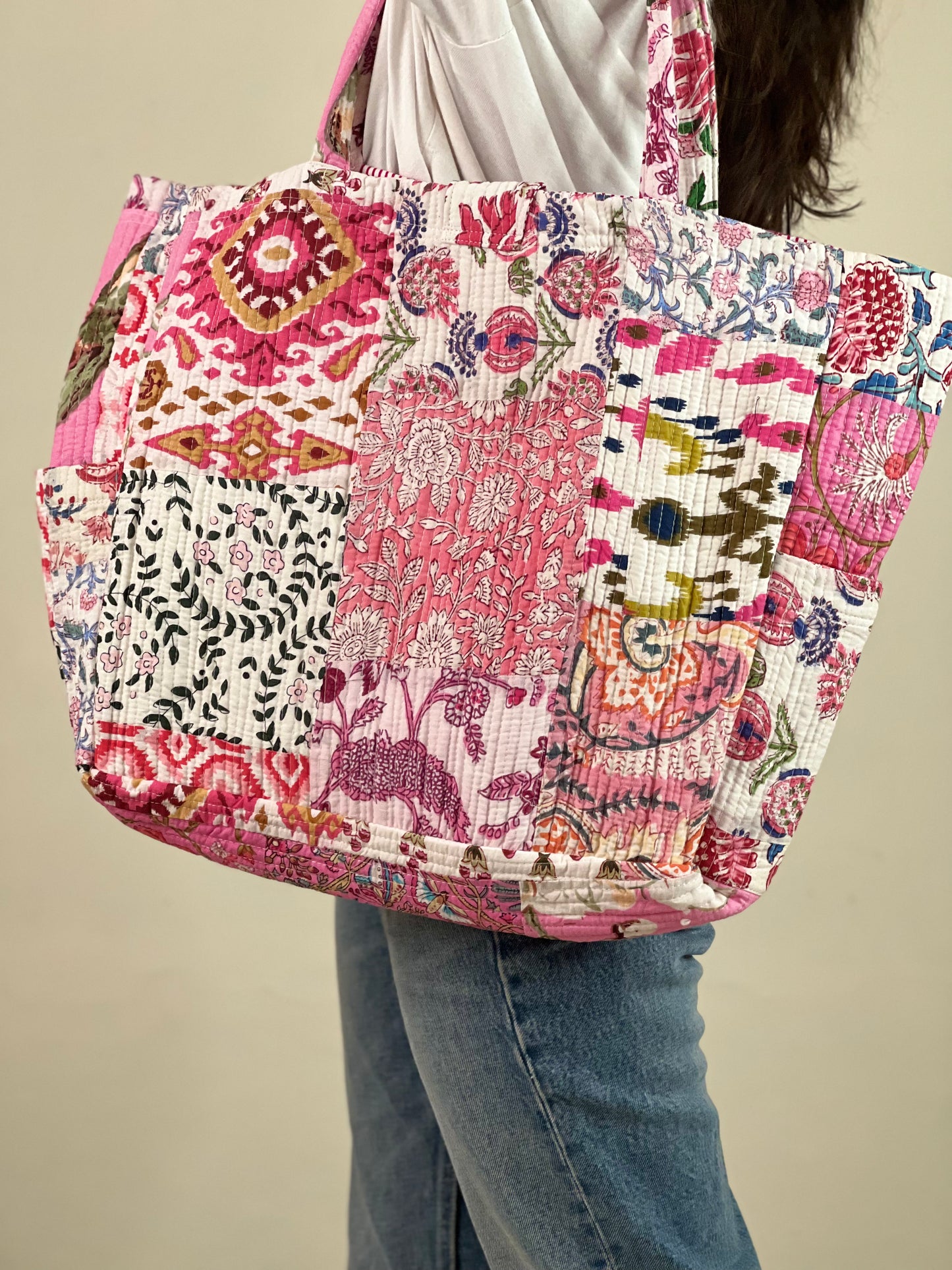 Multi Coloured Patchwork Quilted Everyday Tote Bag