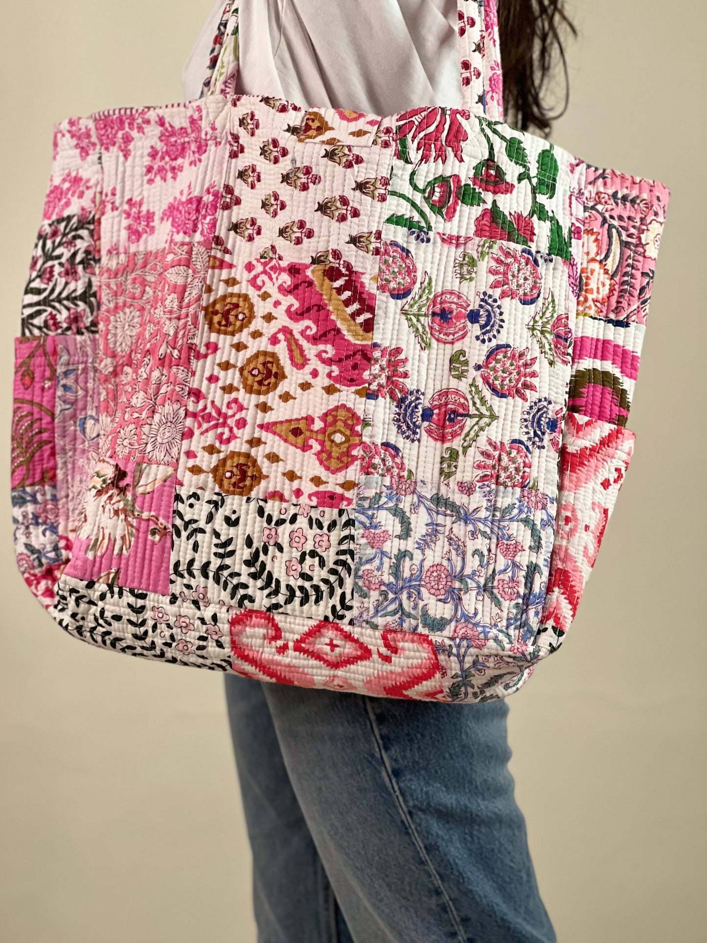 Multi Coloured Patchwork Quilted Everyday Tote Bag