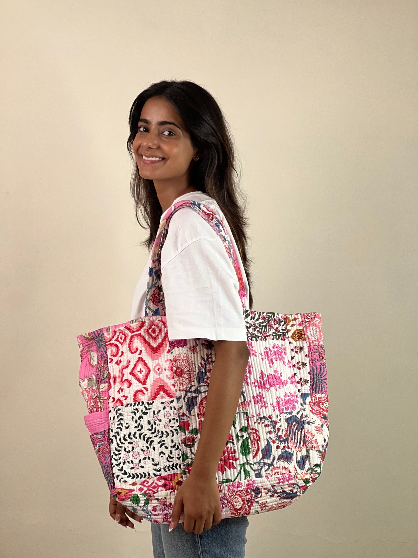Multi Coloured Patchwork Quilted Everyday Tote Bag