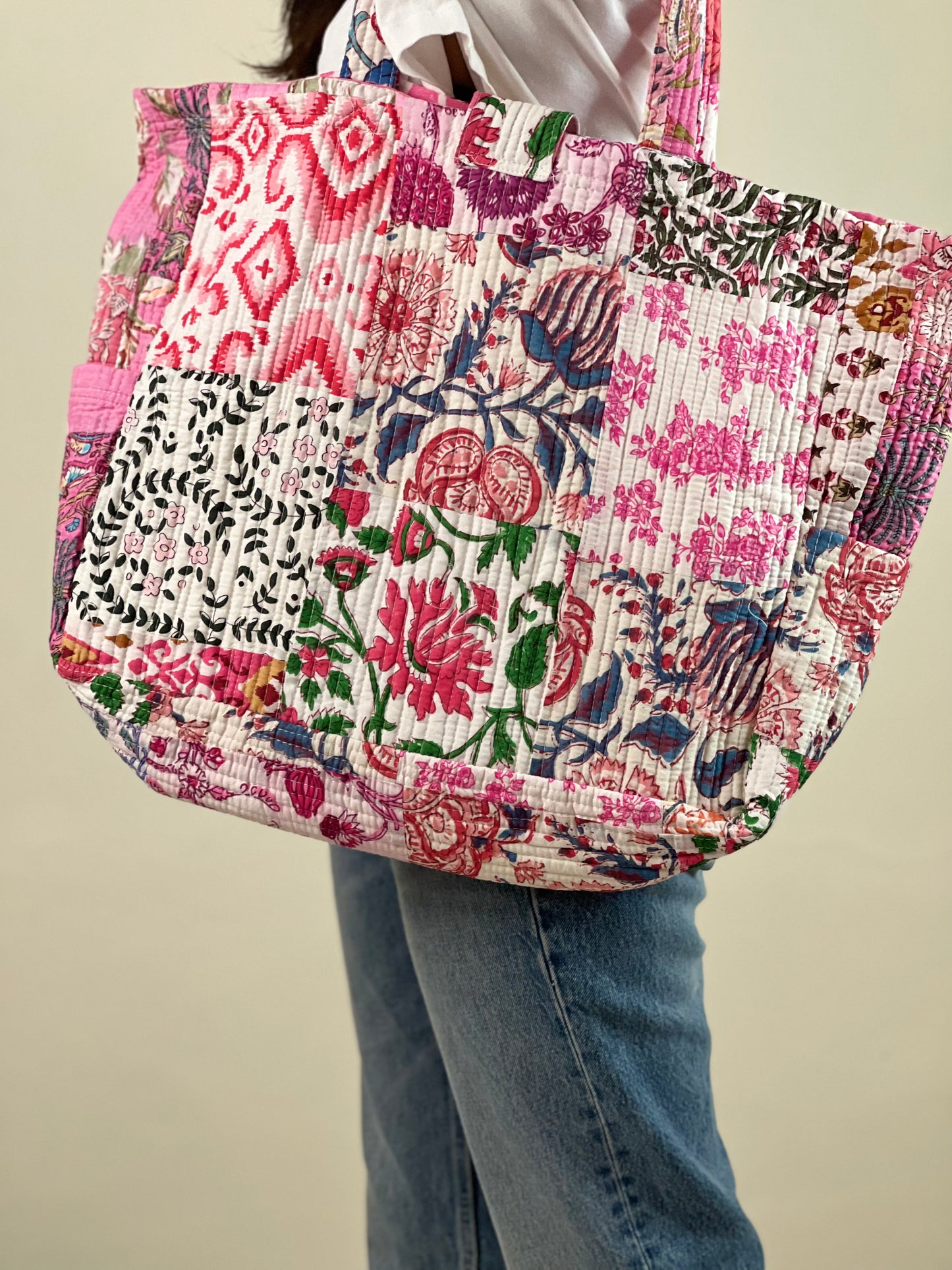 Multi Coloured Patchwork Quilted Everyday Tote Bag