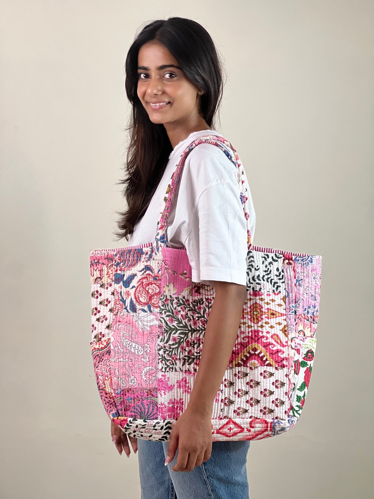 Multi Coloured Patchwork Quilted Everyday Tote Bag