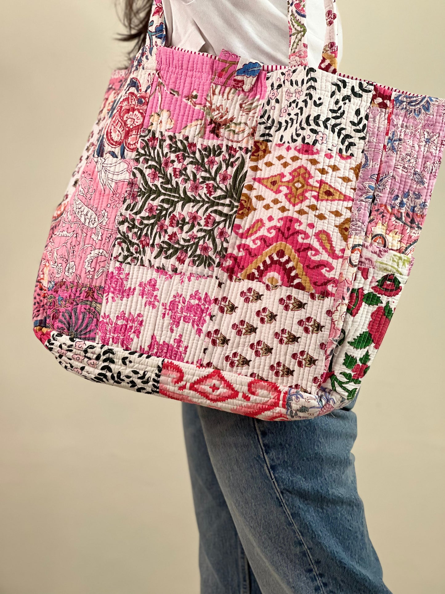 Multi Coloured Patchwork Quilted Everyday Tote Bag