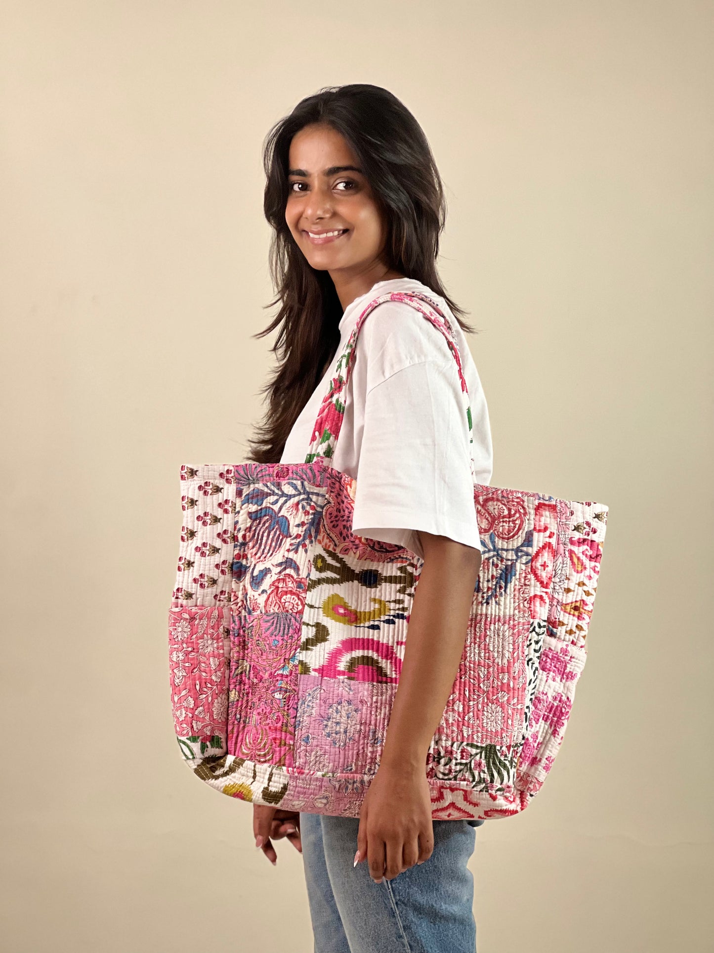 Multi Coloured Patchwork Quilted Everyday Tote Bag