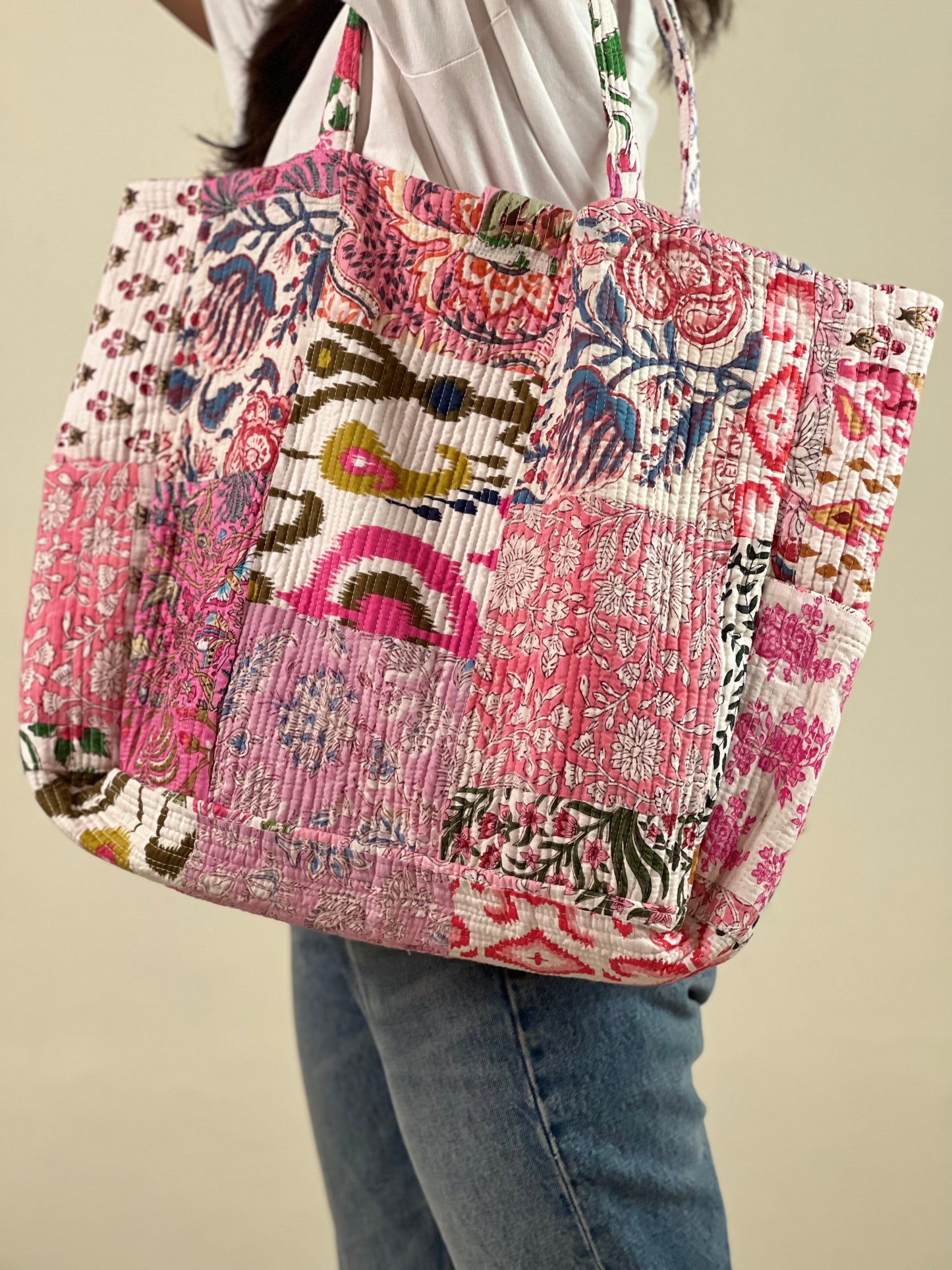 Multi Coloured Patchwork Quilted Everyday Tote Bag