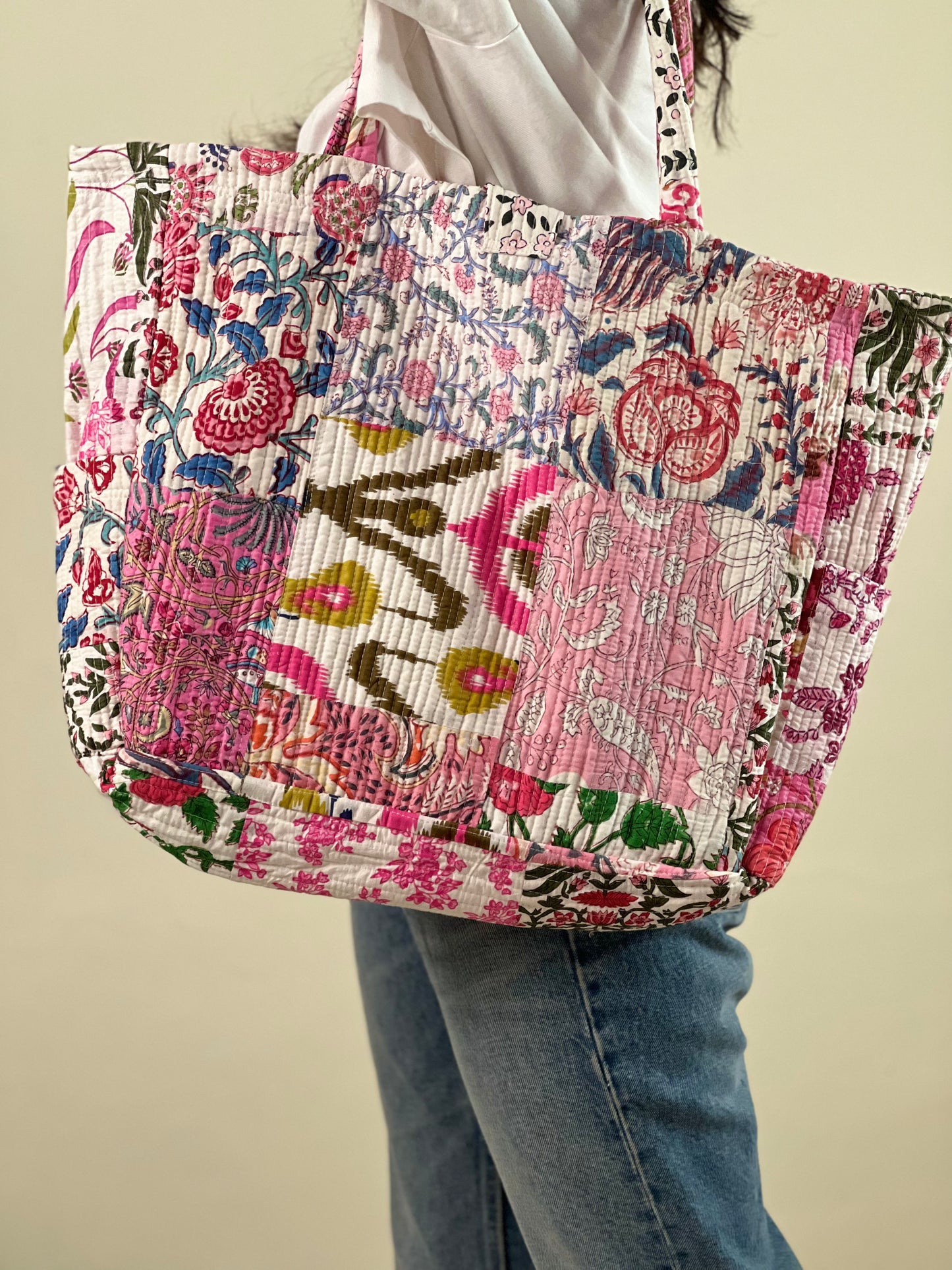 Multi Coloured Patchwork Quilted Everyday Tote Bag