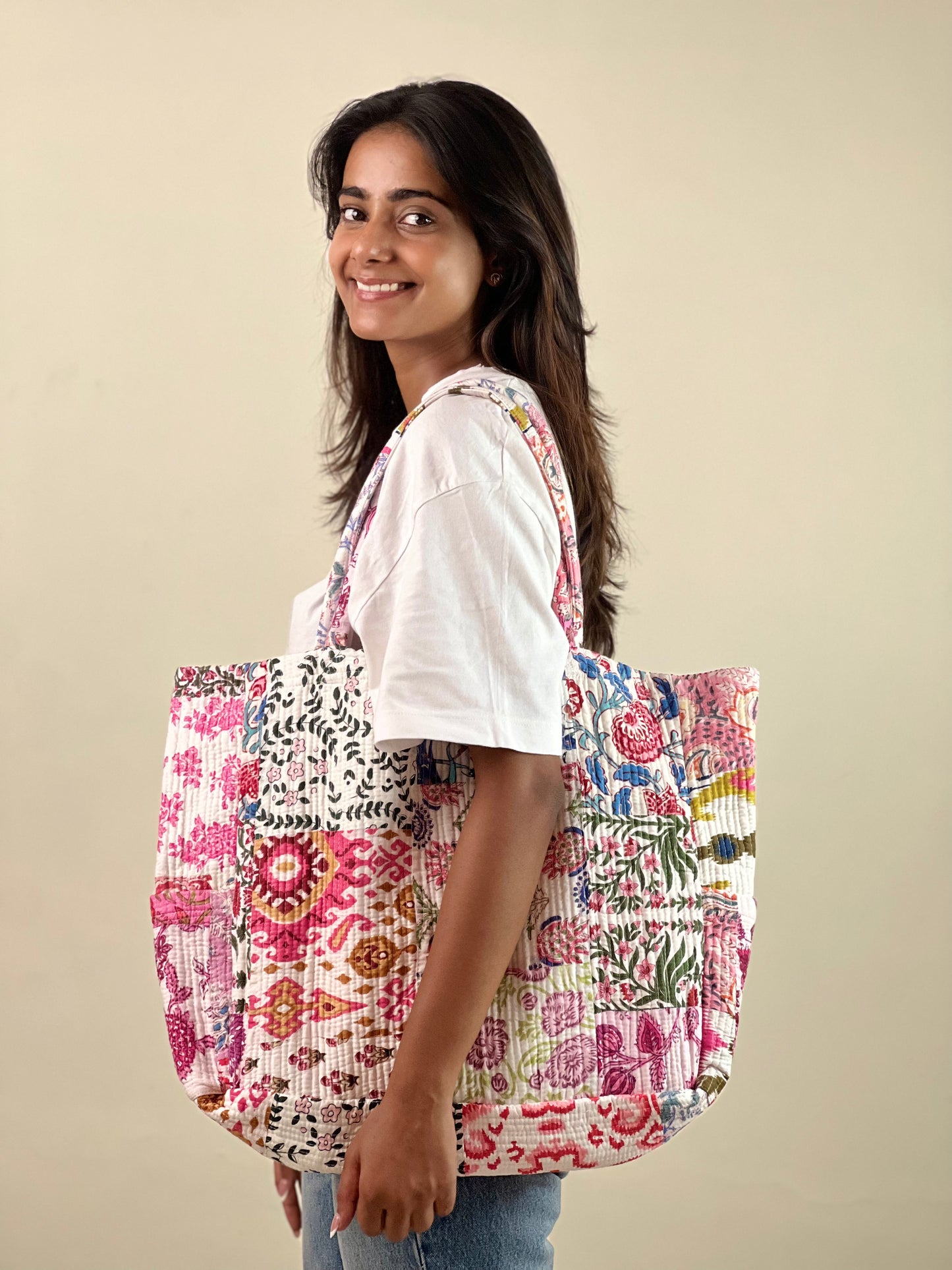 Multi Coloured Patchwork Quilted Everyday Tote Bag